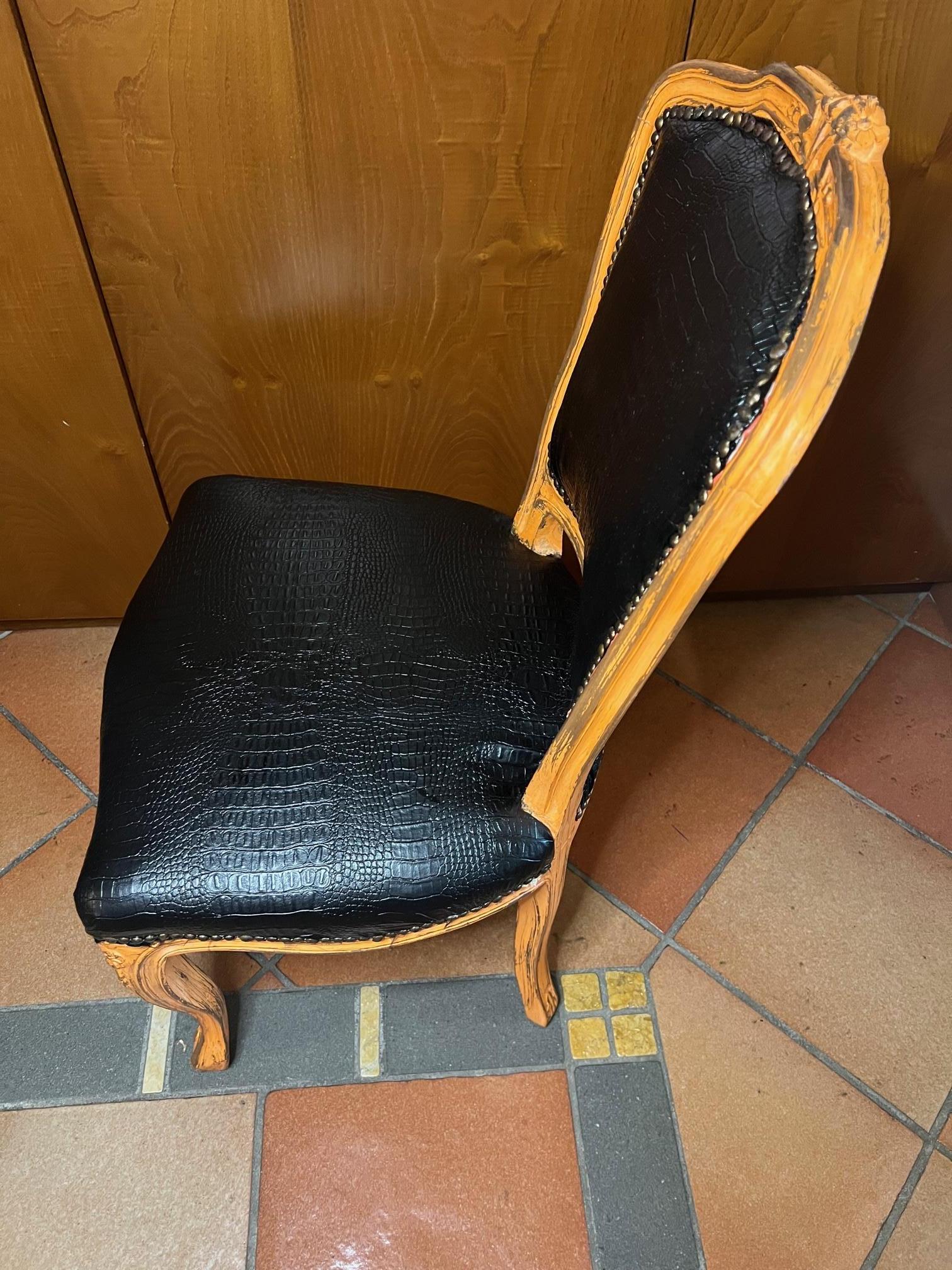 Italian Armchair Chair with Faux Crocodile Imitation Leather Covering For Sale 1