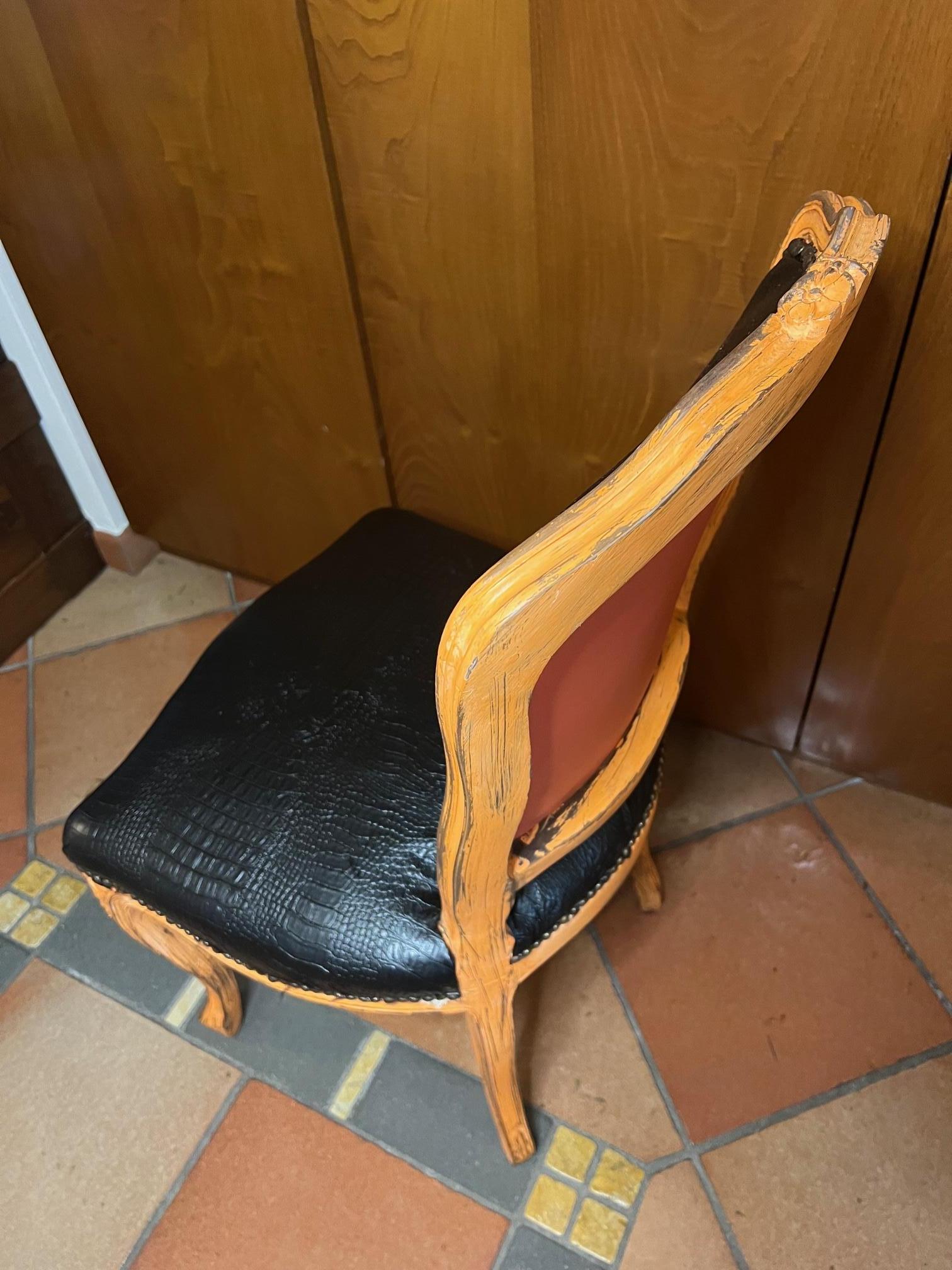 Italian Armchair Chair with Faux Crocodile Imitation Leather Covering For Sale 2