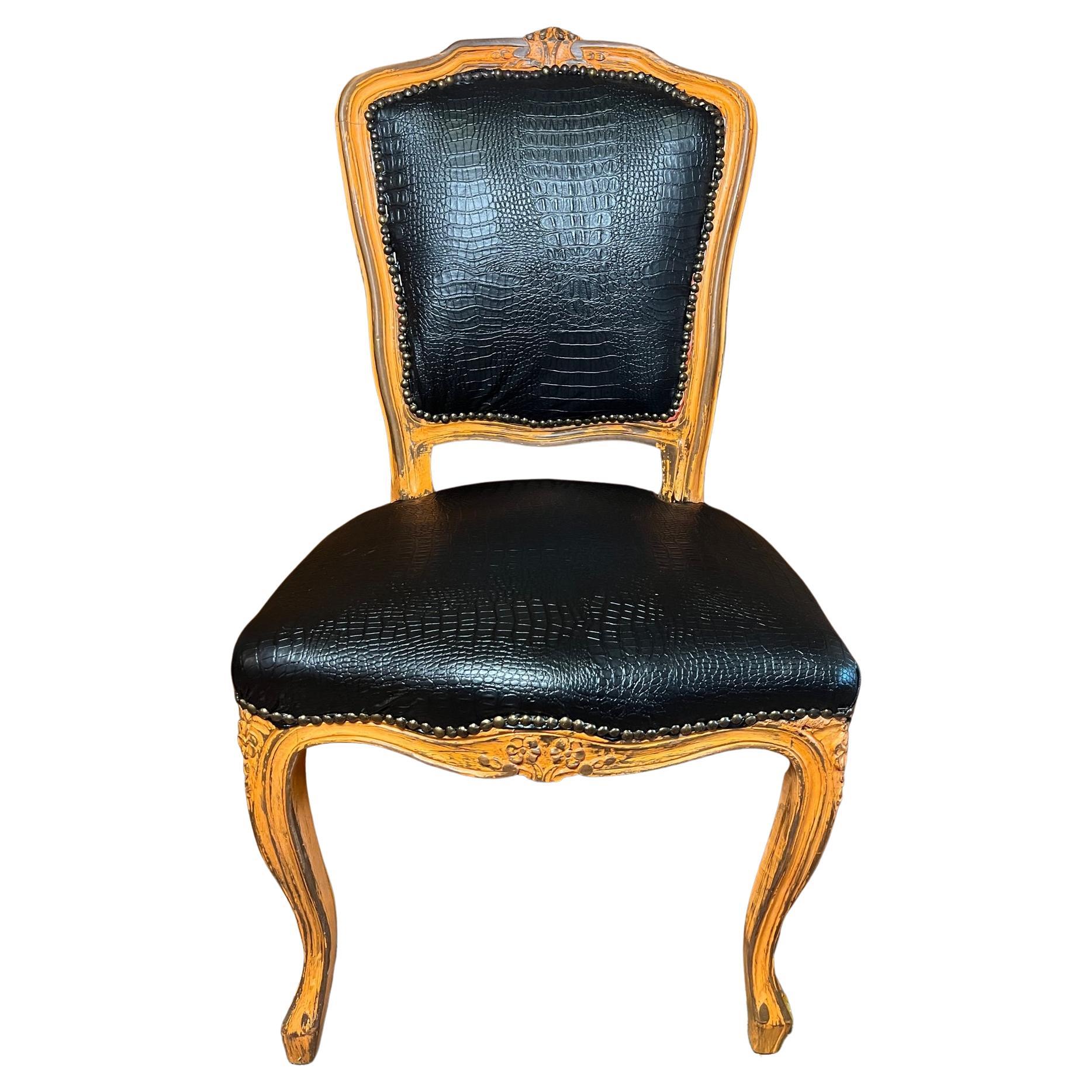 Italian Armchair Chair with Faux Crocodile Imitation Leather Covering For Sale