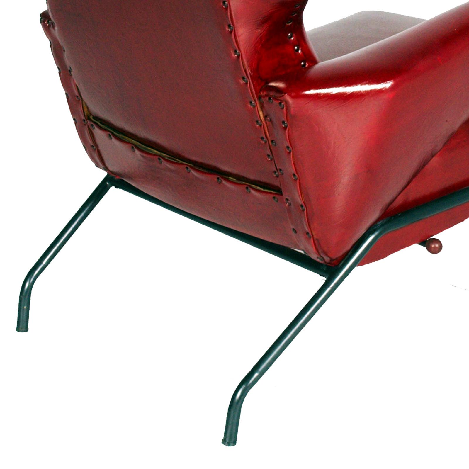 Mid-20th Century Italian  Armchair Dark Red leather Svend Skipper style Papa Bear   For Sale