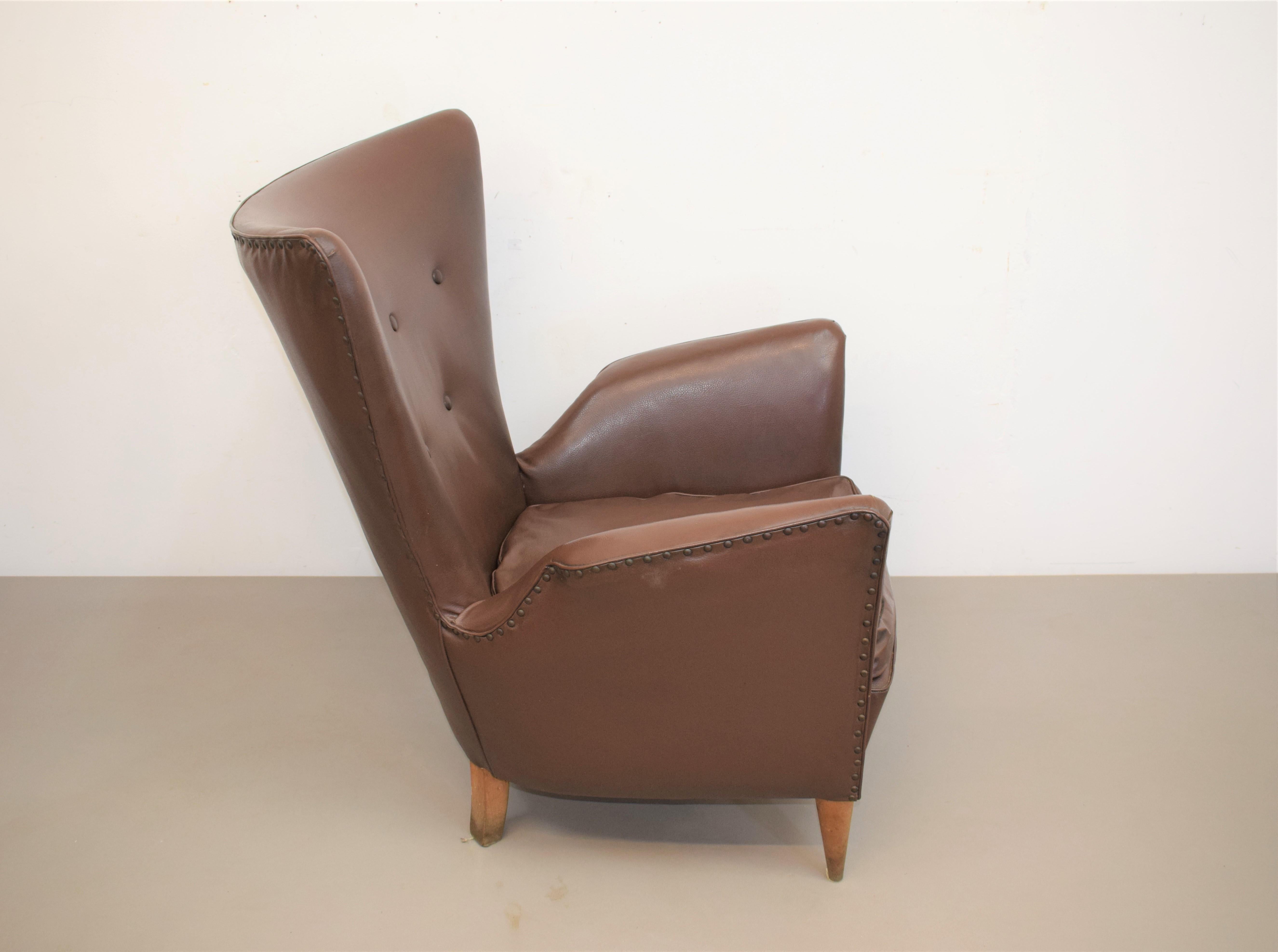 Italian Armchair, Gio Ponti Style, 1950s In Good Condition For Sale In Palermo, PA