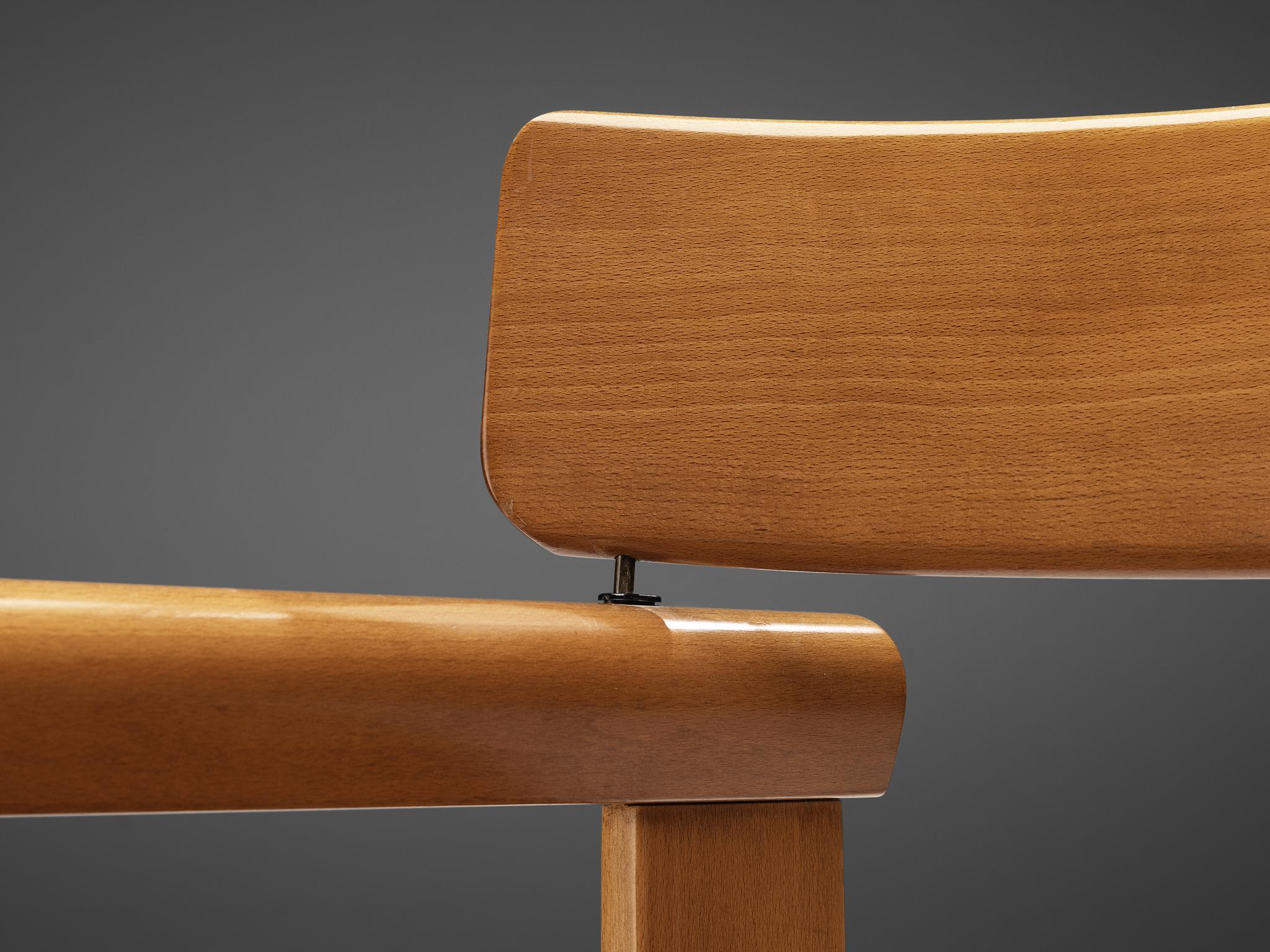 Mid-20th Century Italian Armchair in Beech and Cognac Leather
