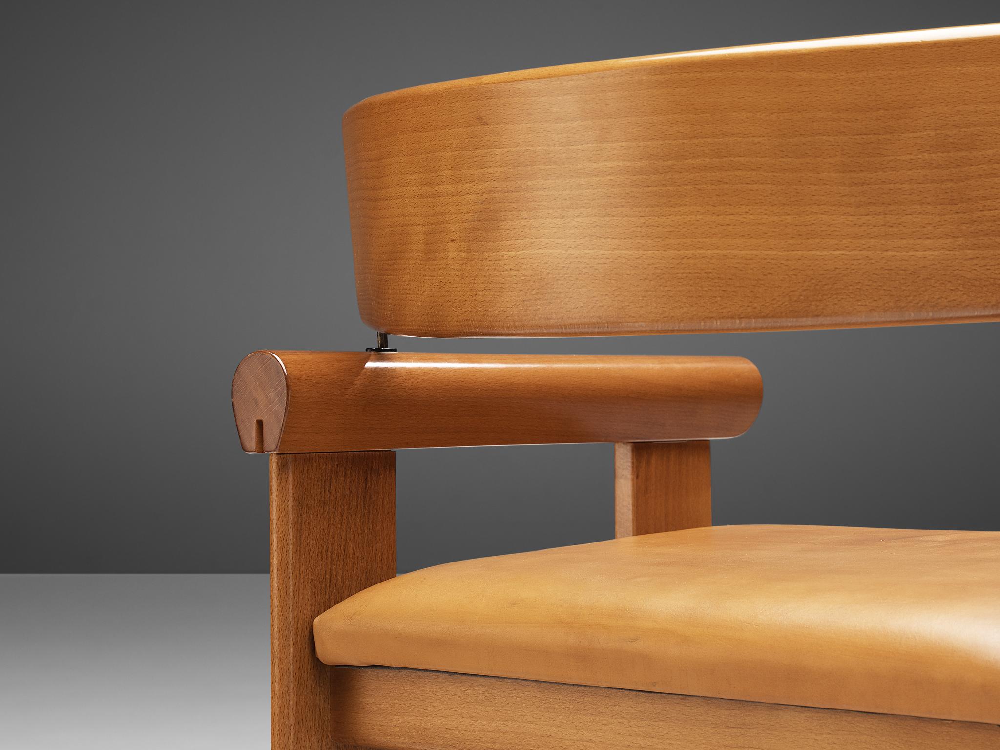 Italian Armchair in Beech and Cognac Leather 4
