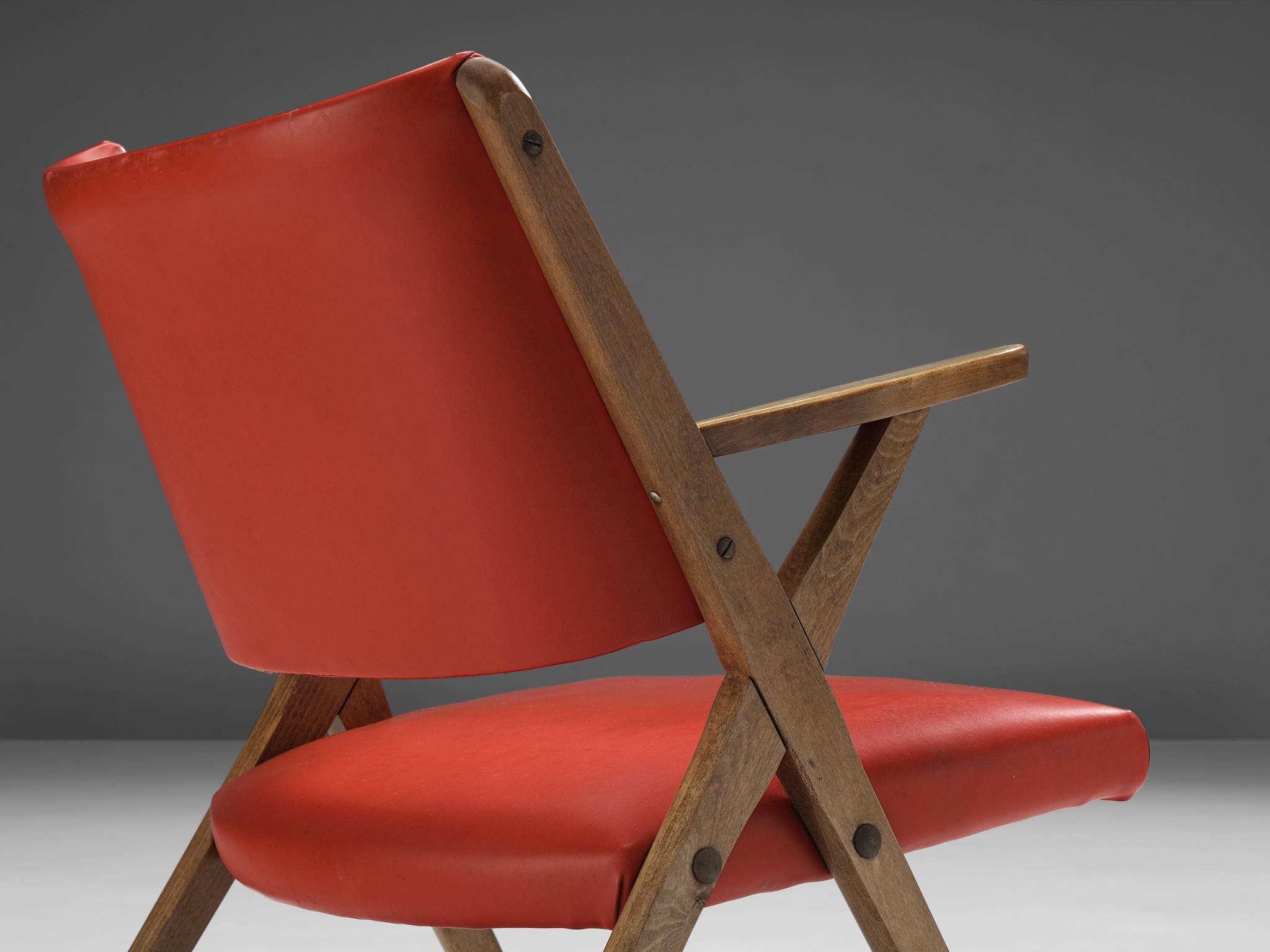 Mid-Century Modern Italian Armchair in Bright Red For Sale