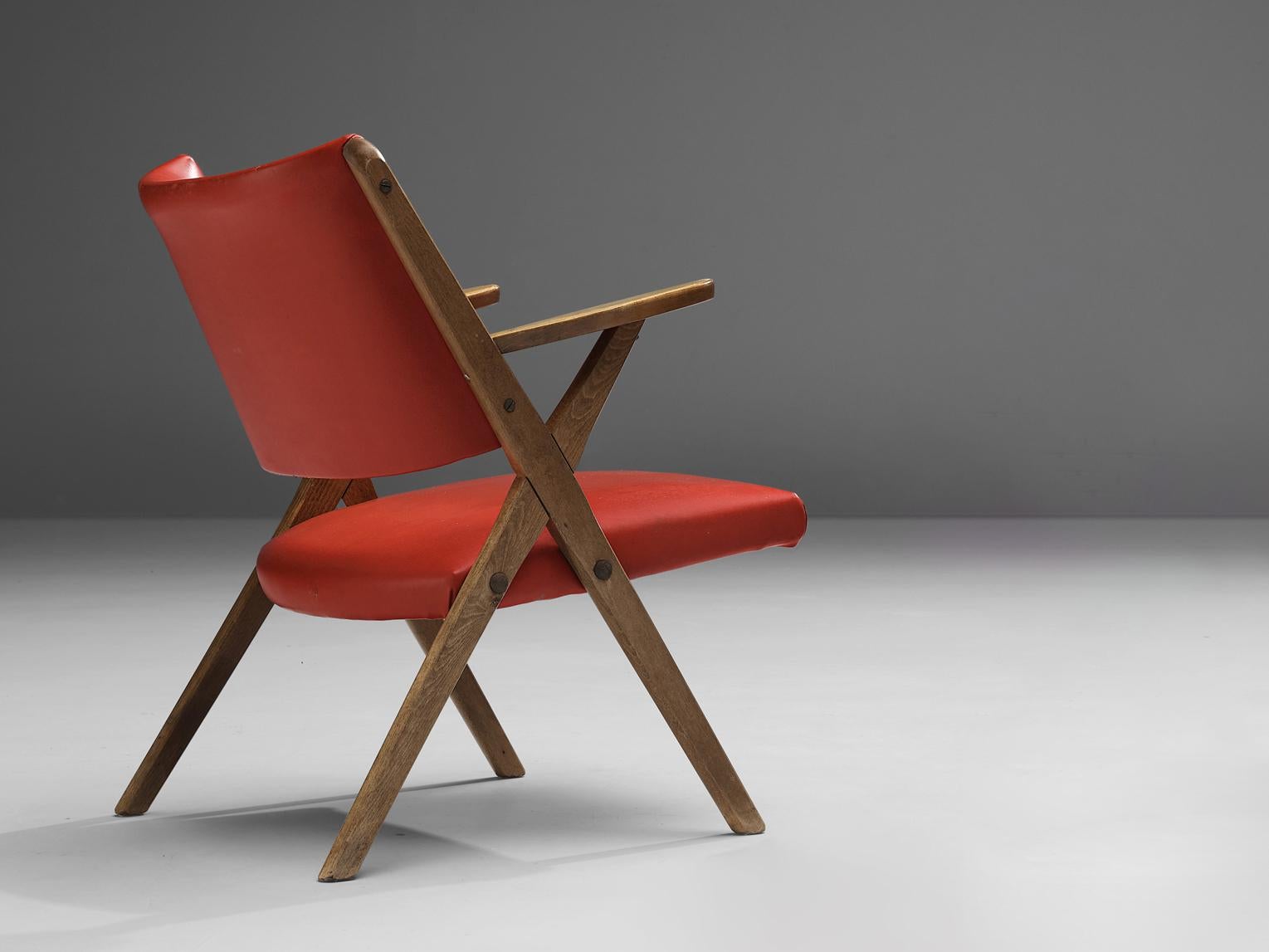 Italian Armchair in Bright Red In Good Condition For Sale In Waalwijk, NL