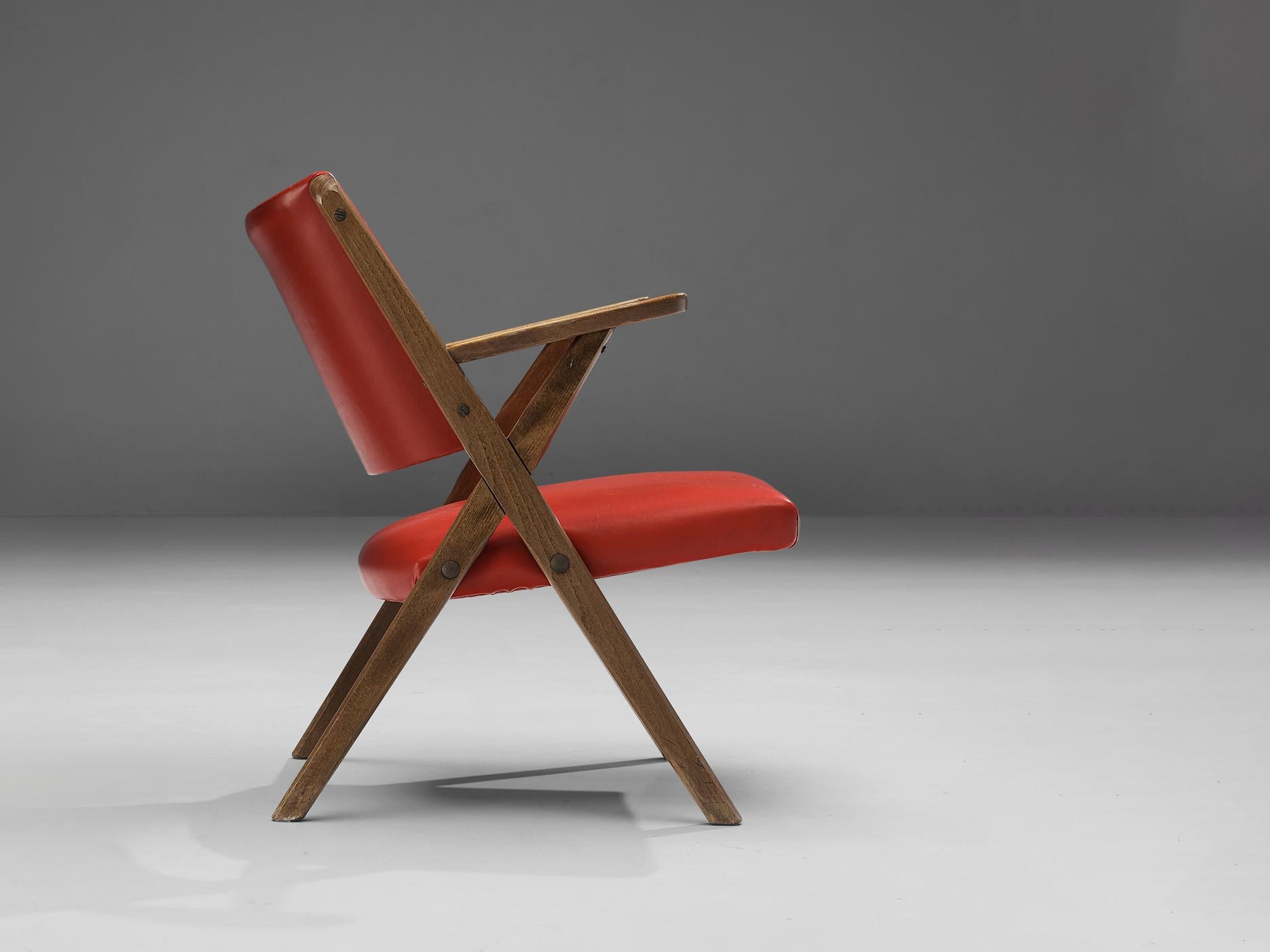 Faux Leather Italian Armchair in Bright Red For Sale