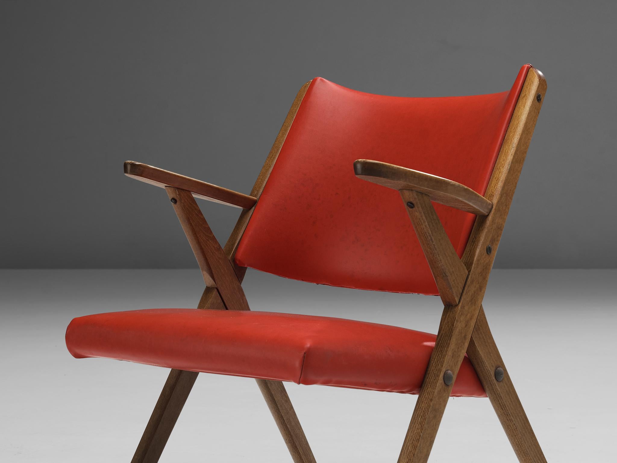 Italian Armchair in Bright Red For Sale 1