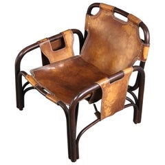 Italian Armchair in Leather and Bamboo Made by Bonacina, Italy, 1960s