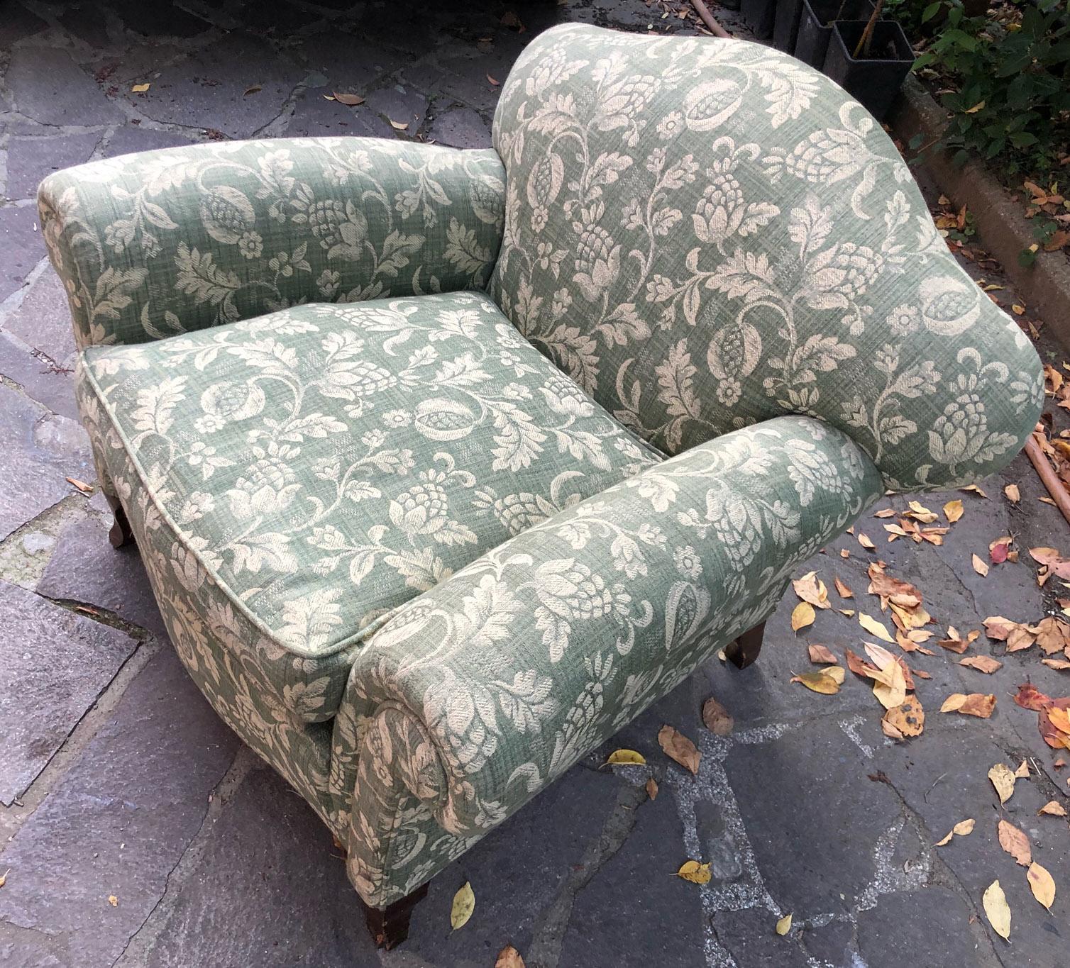 Italian Armchair in Original Green Fabric of the 20th Century 1