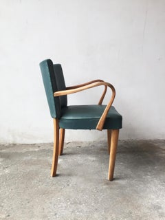 Italian Armchair in the Style of Thonet in Oakwood and Green Eco Leather, 1930s
