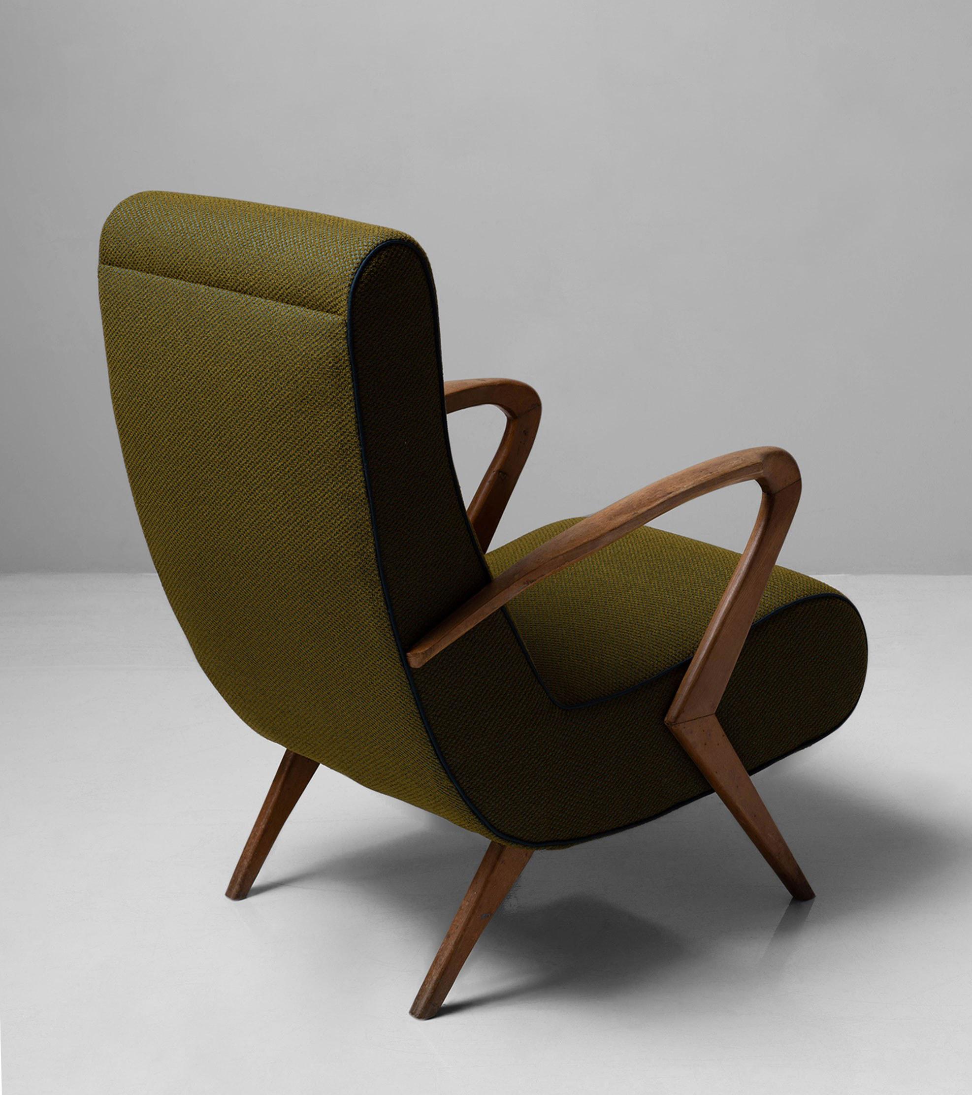 Carved Italian Armchair in Two-Tone Polyester Fabric by Maharam