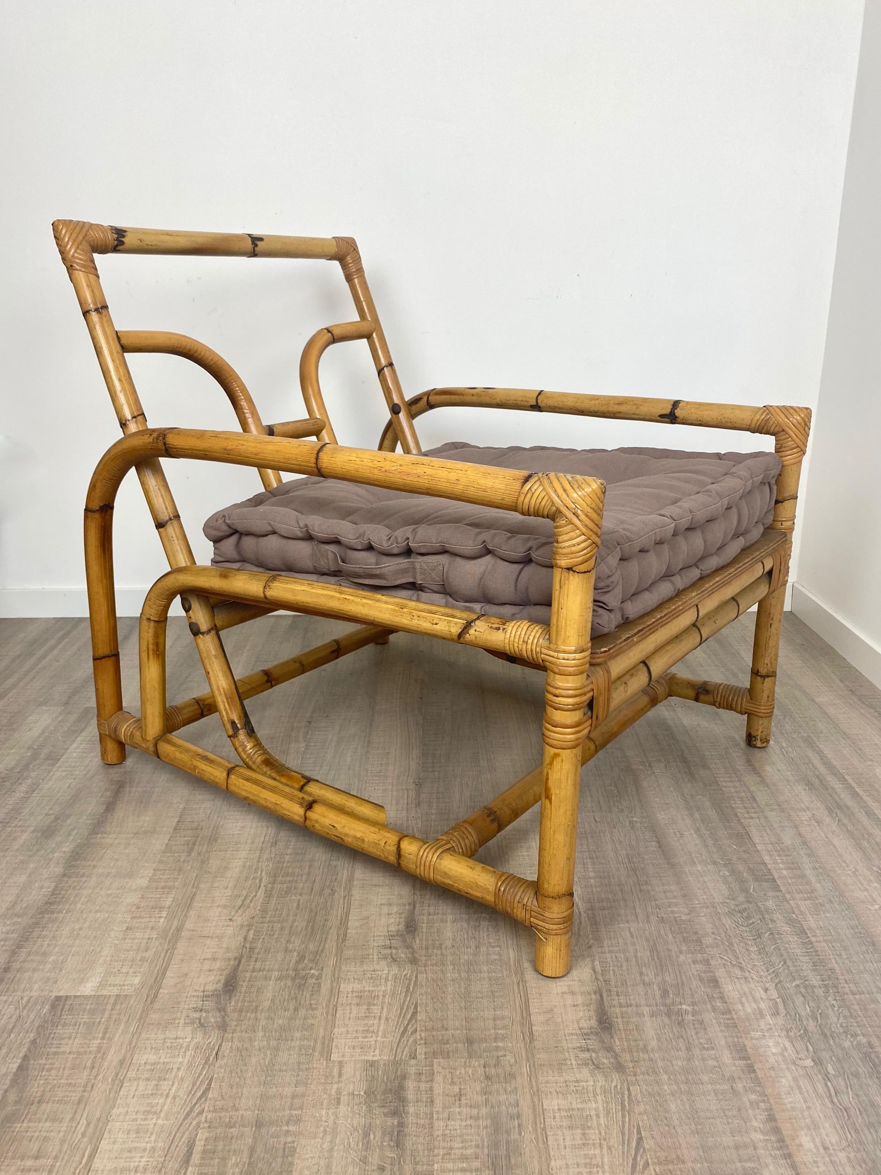 Italian Armchair Lounge Chair Bamboo and Rattan, 1960s For Sale 5