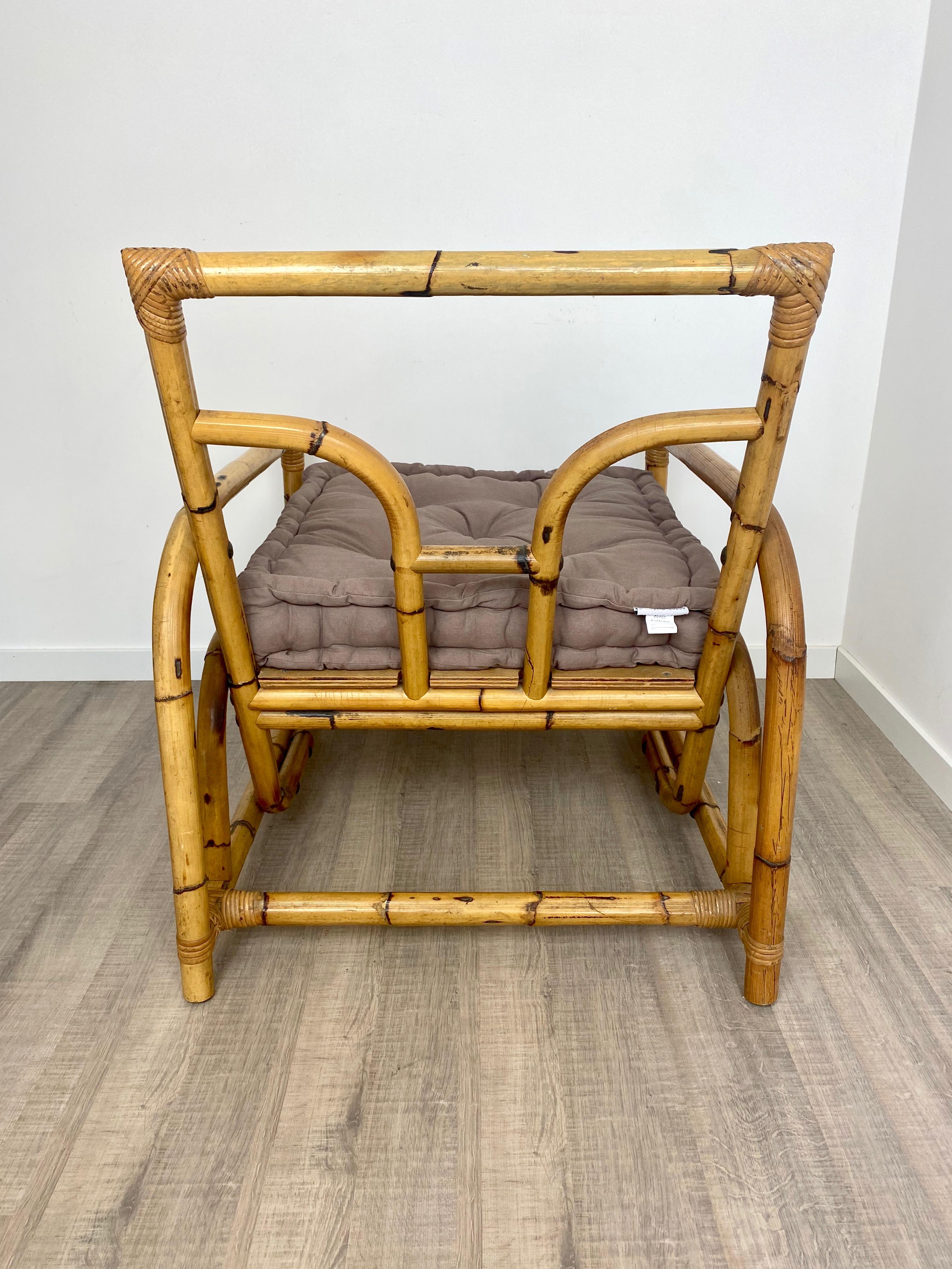 Italian Armchair Lounge Chair Bamboo and Rattan, 1960s For Sale 6
