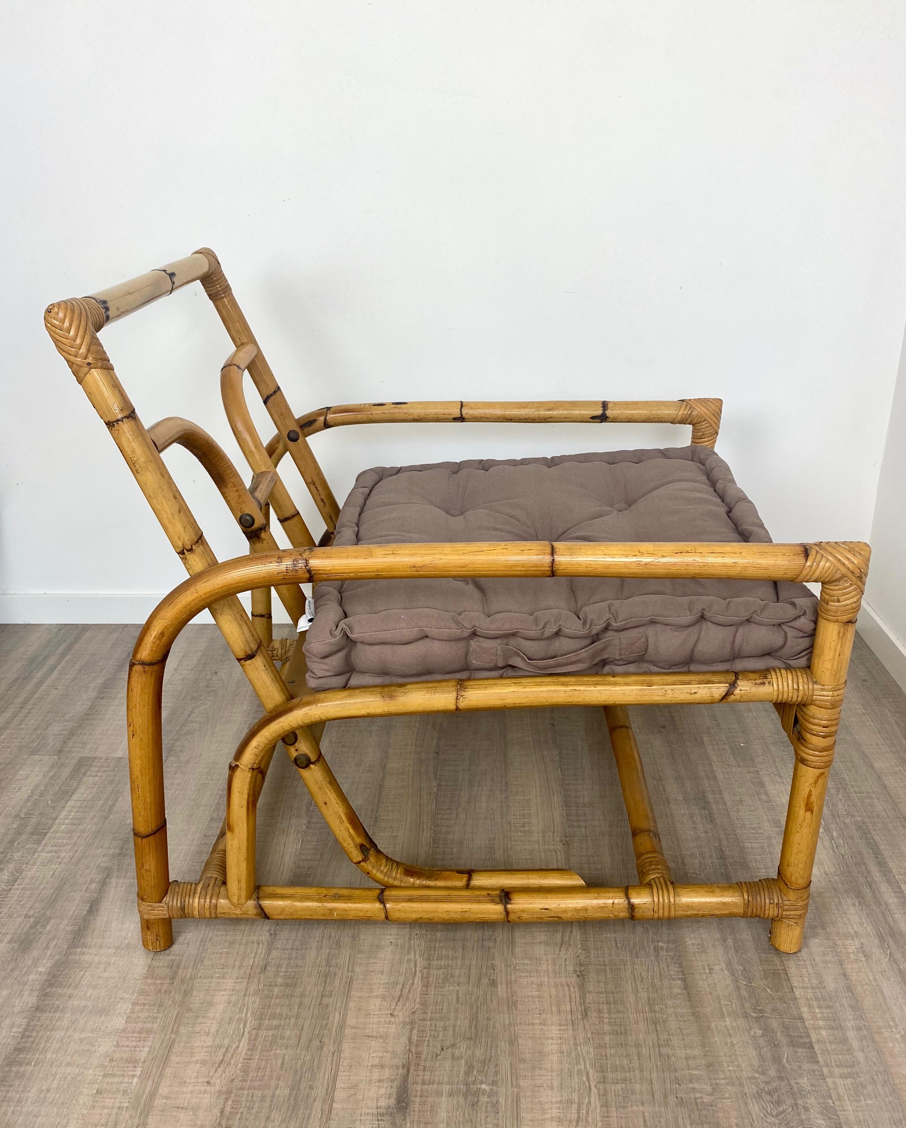 Italian Armchair Lounge Chair Bamboo and Rattan, 1960s In Good Condition For Sale In Rome, IT