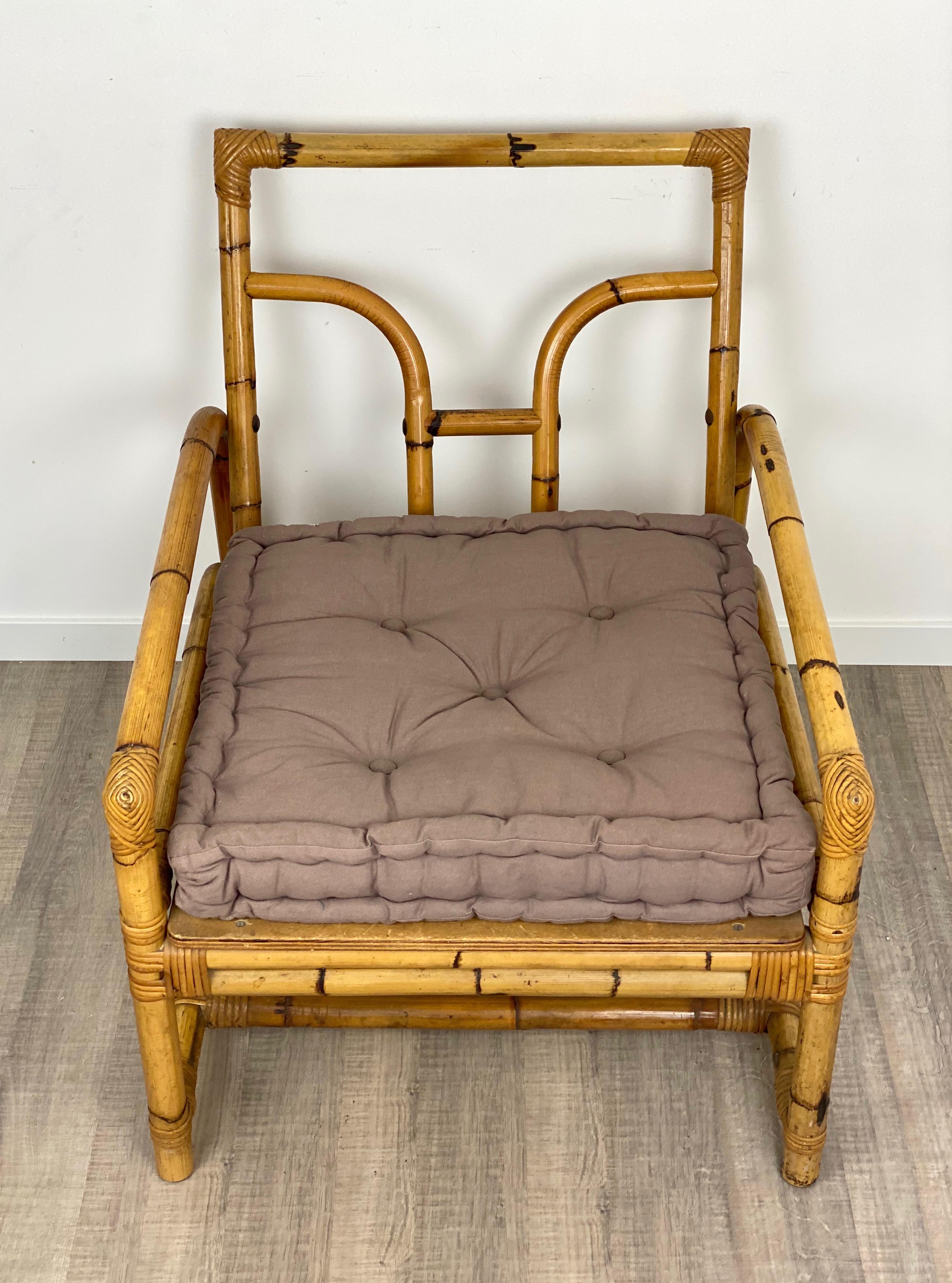Mid-20th Century Italian Armchair Lounge Chair Bamboo and Rattan, 1960s For Sale