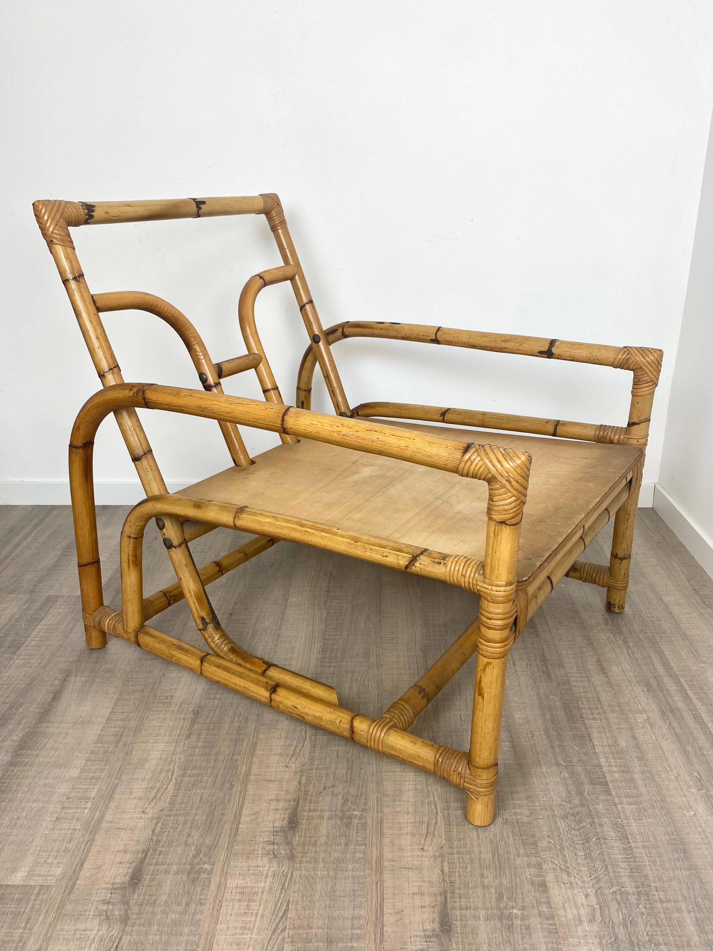 Italian Armchair Lounge Chair Bamboo and Rattan, 1960s For Sale 2