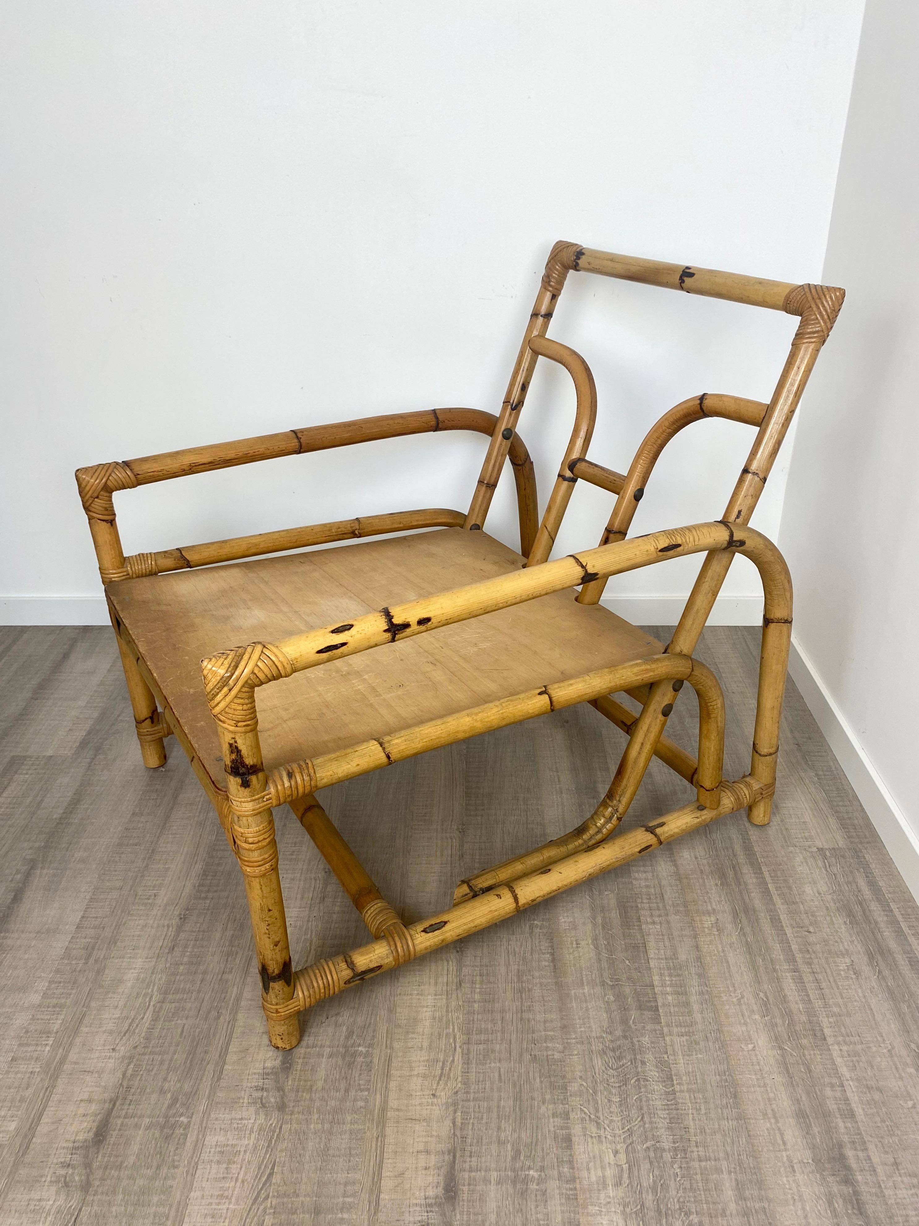 Italian Armchair Lounge Chair Bamboo and Rattan, 1960s For Sale 3