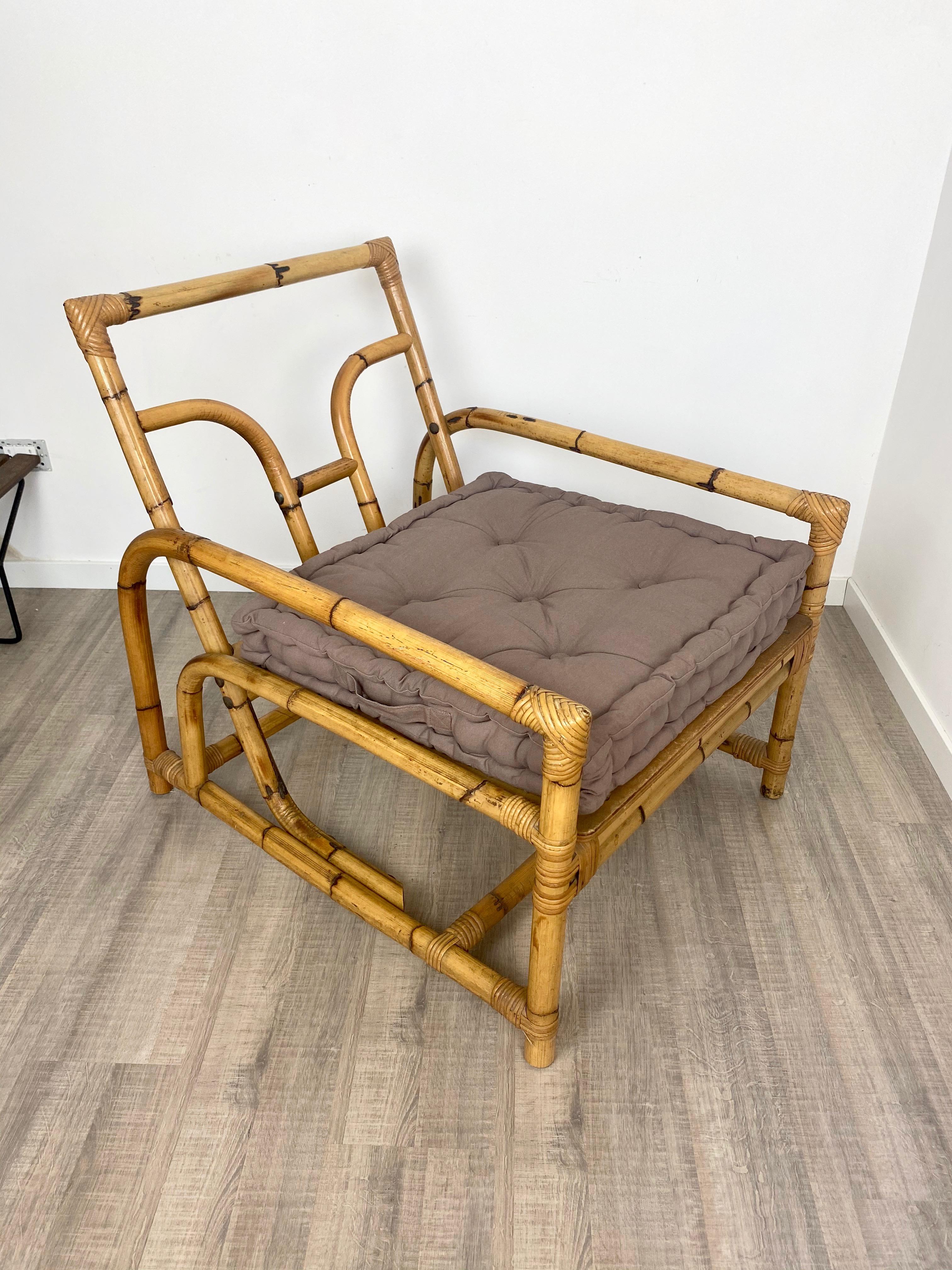 Italian Armchair Lounge Chair Bamboo and Rattan, 1960s For Sale 4
