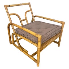 Italian Armchair Lounge Chair Bamboo and Rattan, 1960s