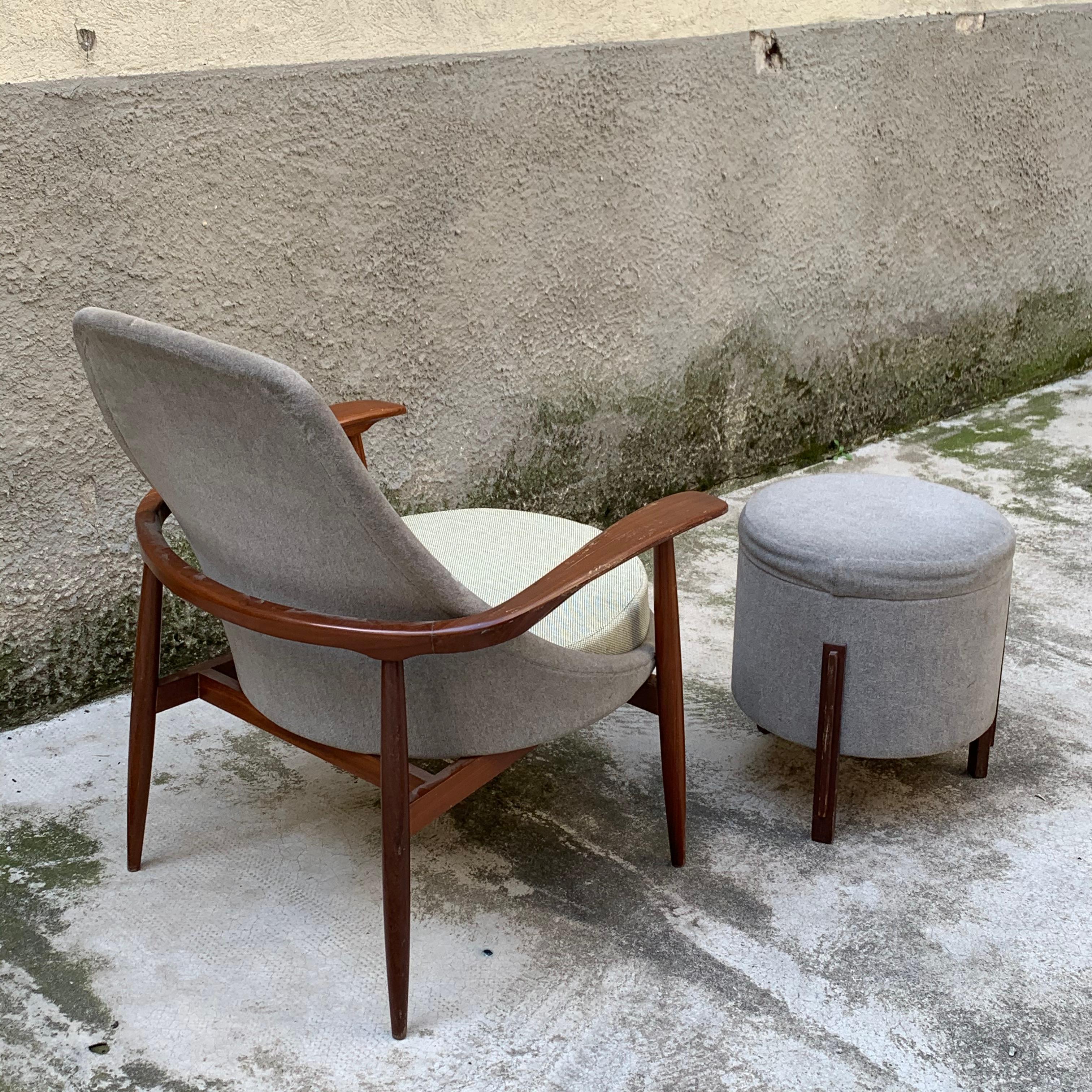 Fabric Italian Armchair & Small Ottoman by Fratelli Marelli for Framar, 1950s For Sale