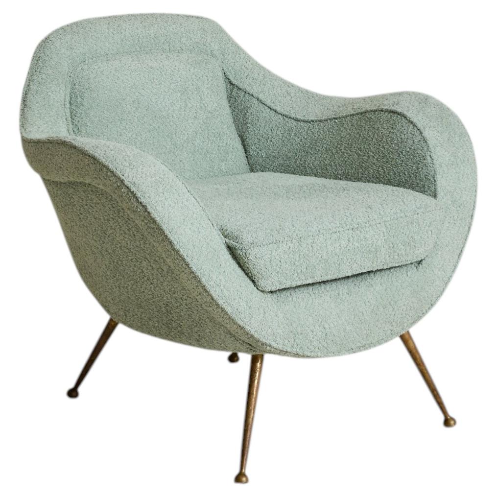 Italian Armchair with Boucle Upholstery in the Manner of Gio Ponti, 1950s