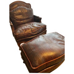 Italian Armchair With ottoman Crocodile Leather Brown