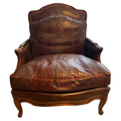 Italian Armchair With ottoman Crocodile Leather Brown