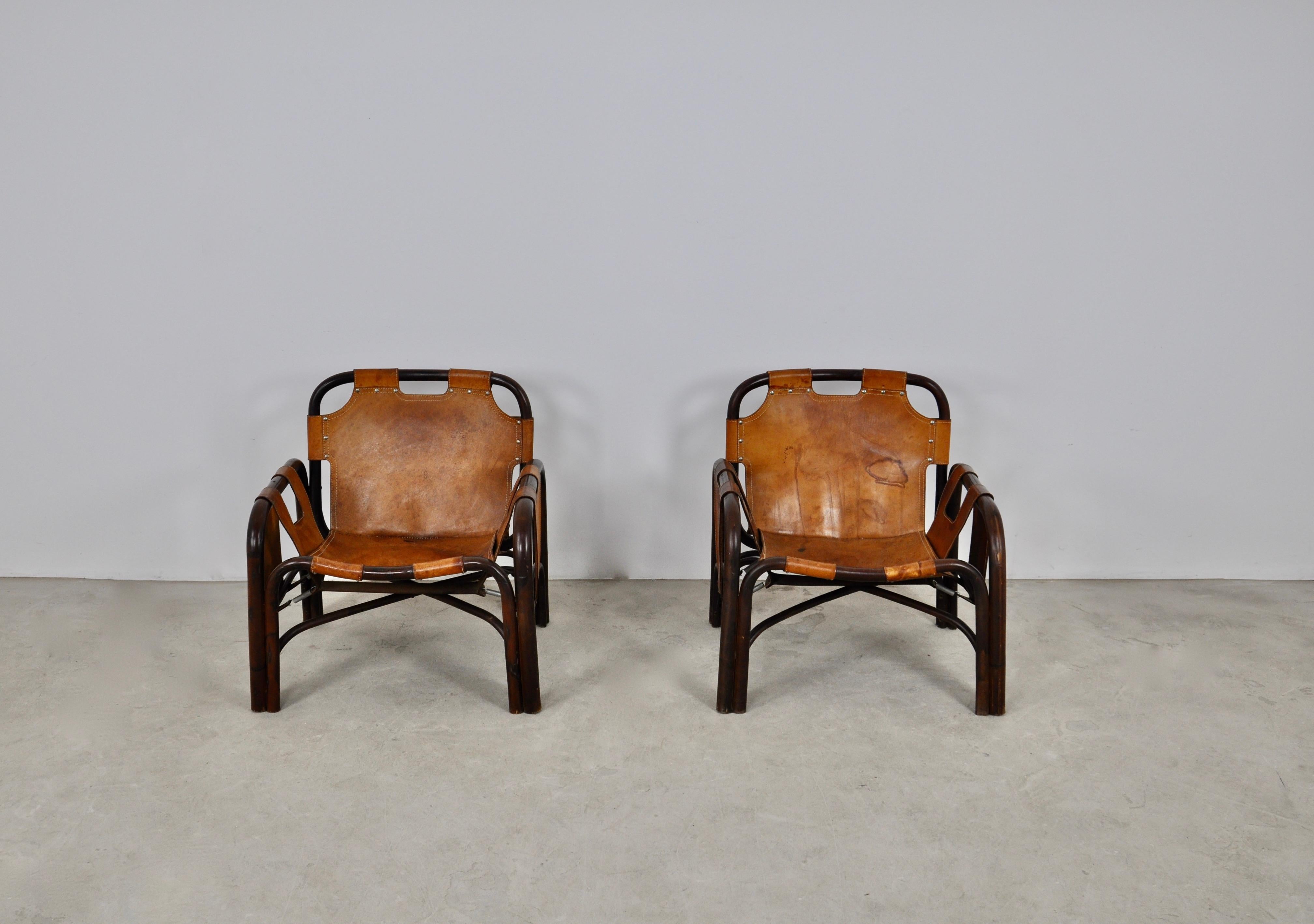 Leather Italian Armchairs, 1960s, Set of 2