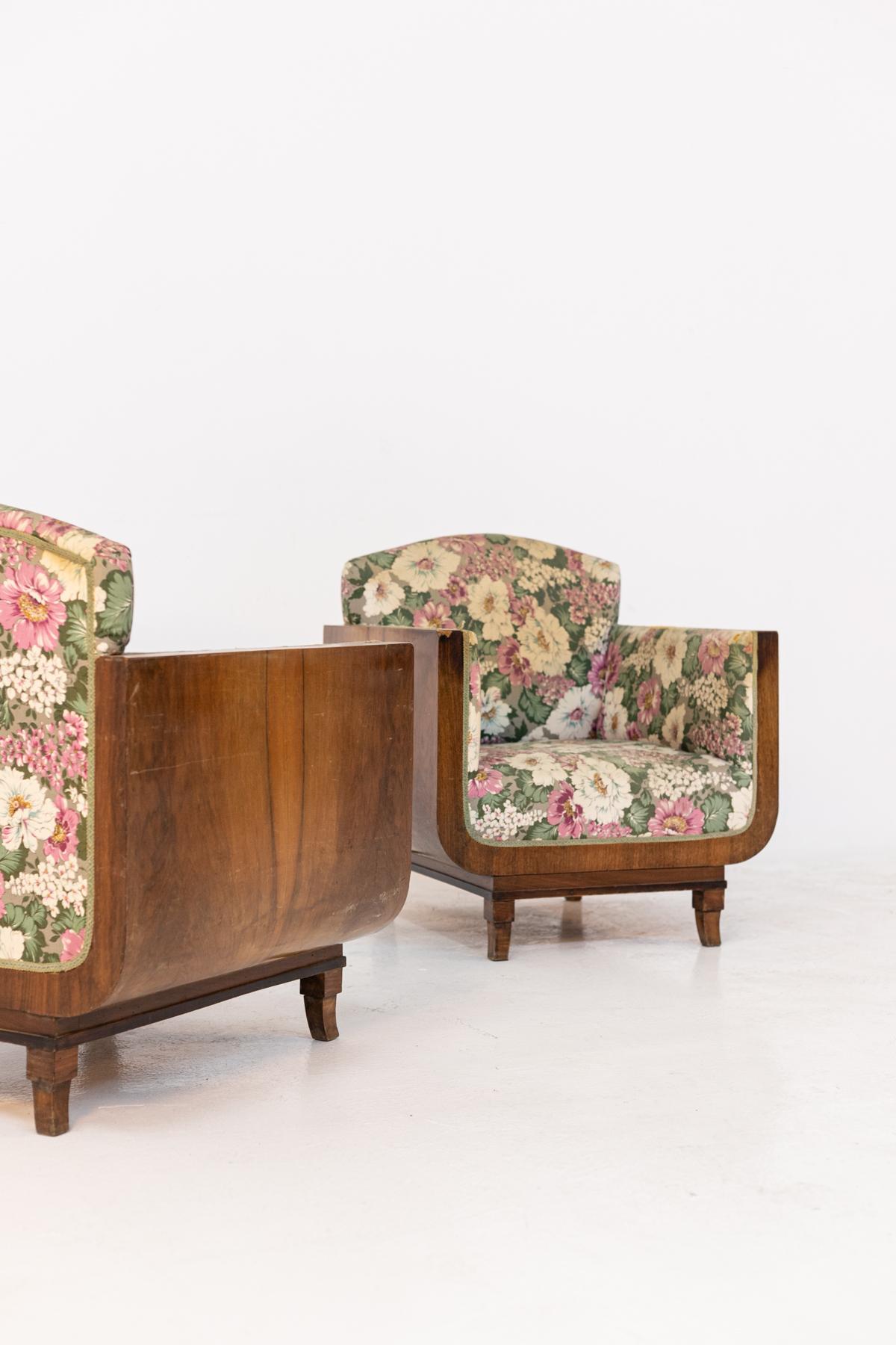 Mid-Century Modern Italian Armchairs by Gaetano and Osvaldo Borsani in Wood and Original Fabric