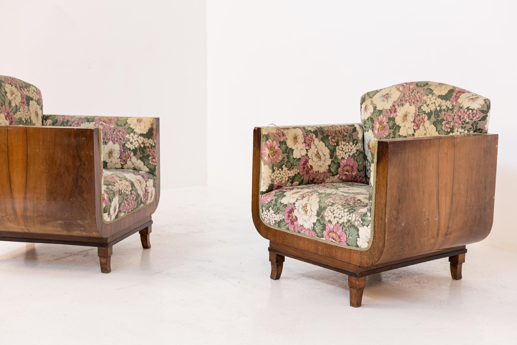Mid-20th Century Italian Armchairs by Gaetano and Osvaldo Borsani in Wood and Original Fabric