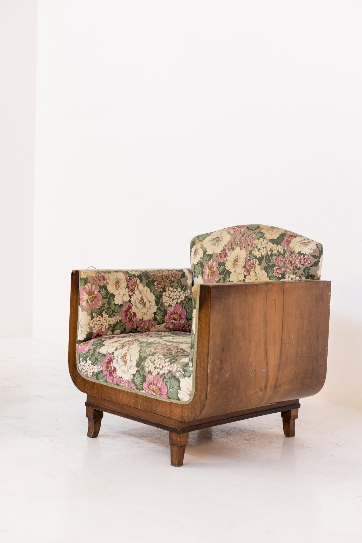 Italian Armchairs by Gaetano and Osvaldo Borsani in Wood and Original Fabric 2