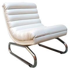 Italian Armchairs from 1970s, in White Leather and Steel Cromed