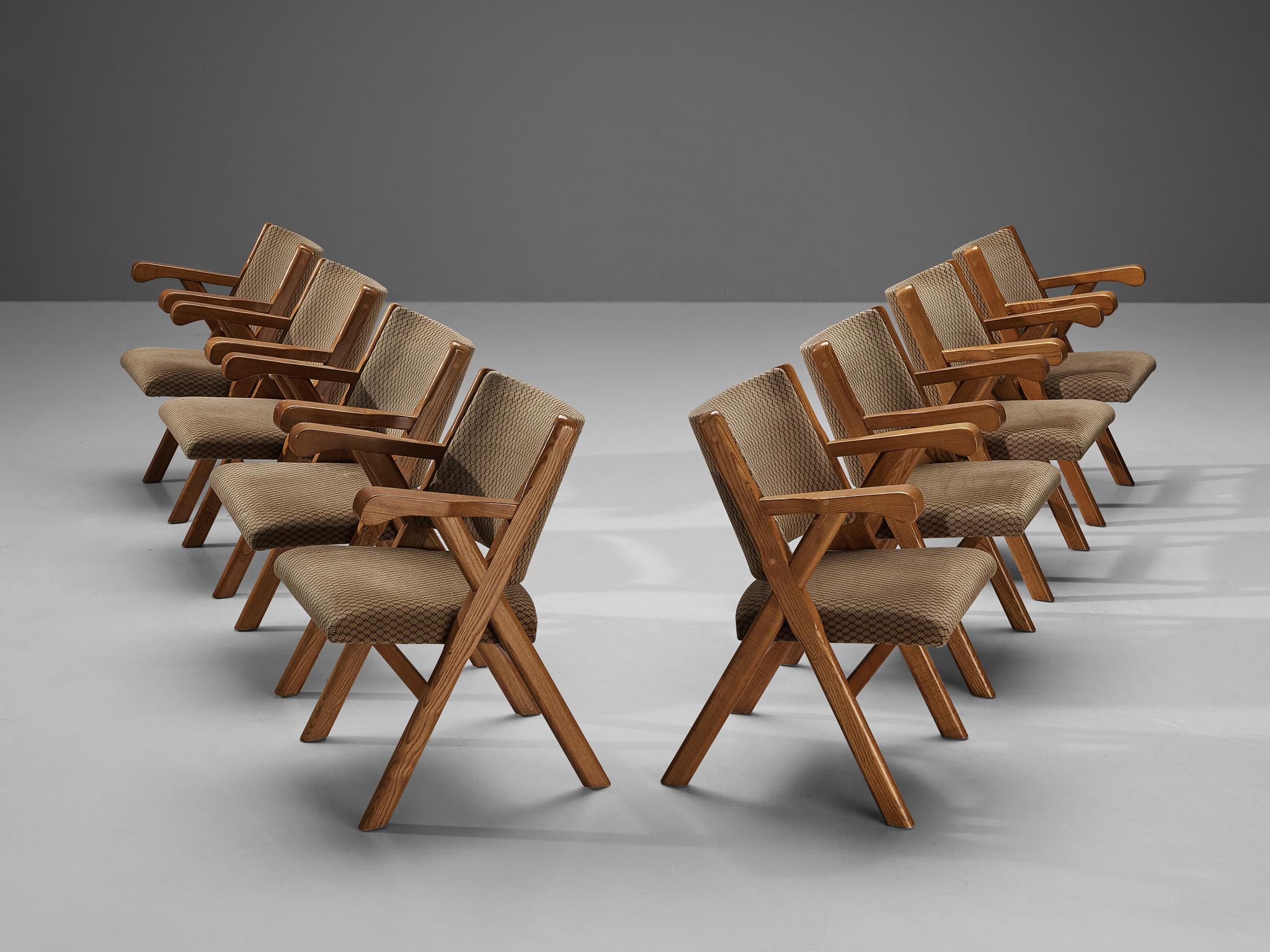 Mid-Century Modern Italian Armchairs in Ash and Beige Upholstery  For Sale