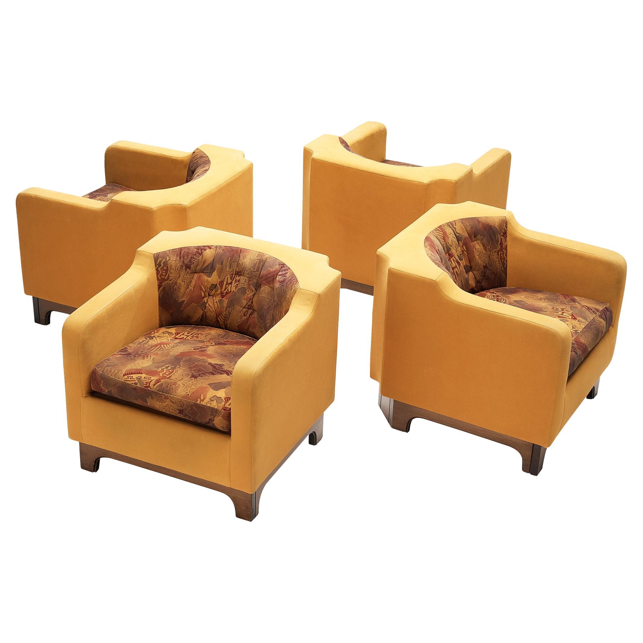 Italian Armchairs in Walnut and Yellow Upholstery