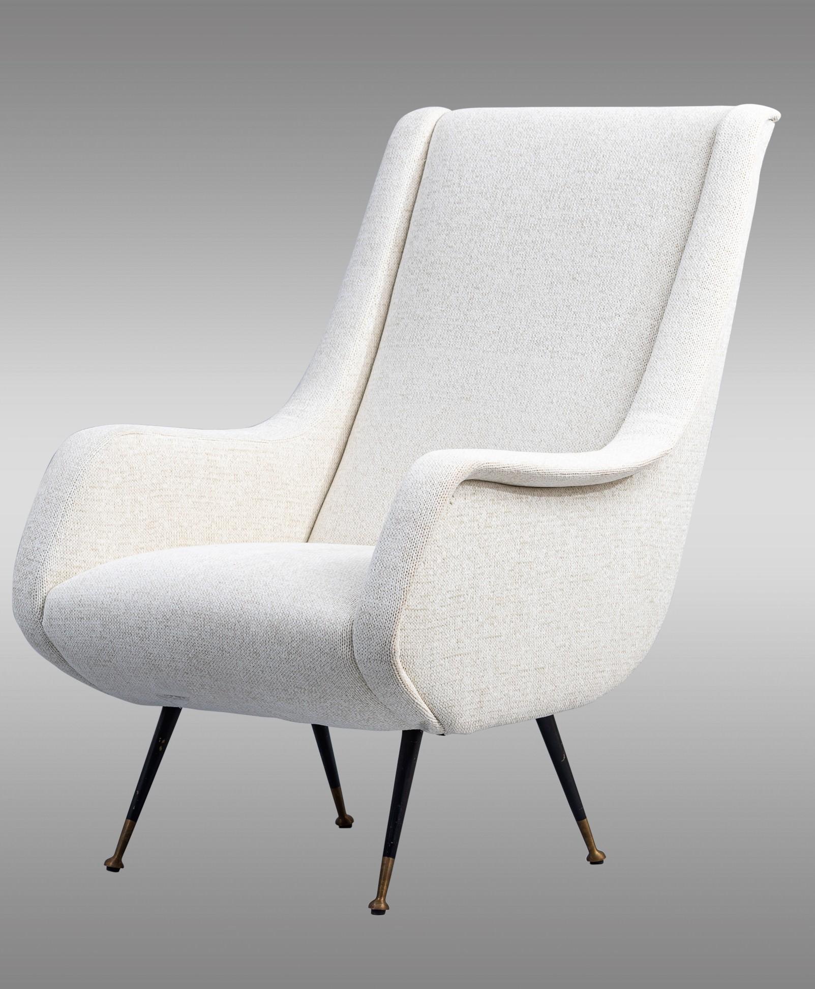 Sillones italianos,  recién tapizado en lana, con patas de metal 1950 en Excelente estado para la venta en Saint-Ouen, FR