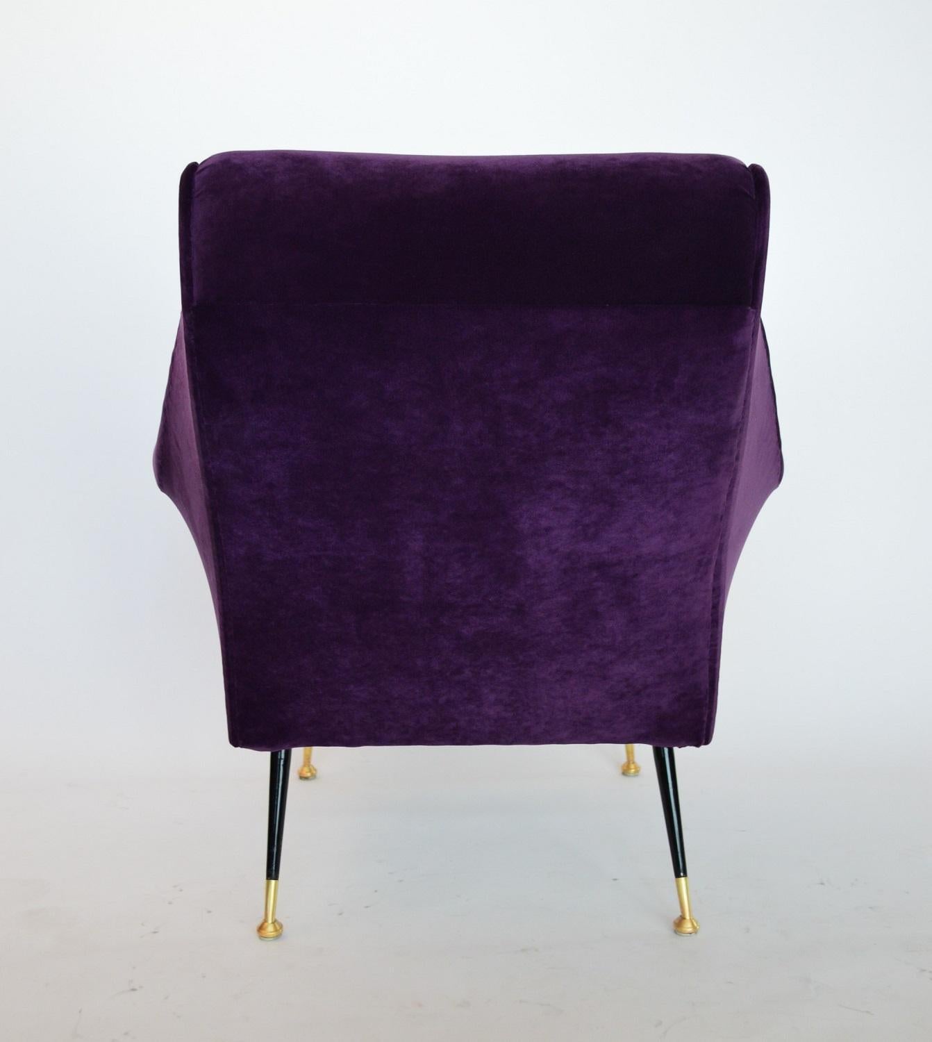 Italian Armchairs or Lounge Chairs Restored in Purple Velvet, 1950s 4