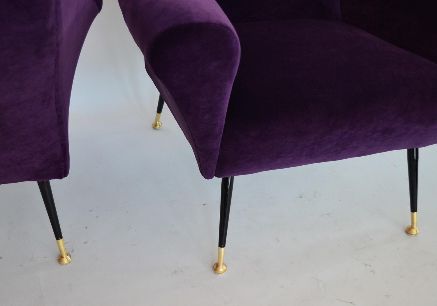 Italian Armchairs or Lounge Chairs Restored in Purple Velvet, 1950s 5