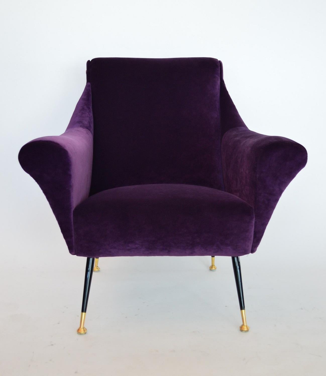 Italian Armchairs or Lounge Chairs Restored in Purple Velvet, 1950s 6