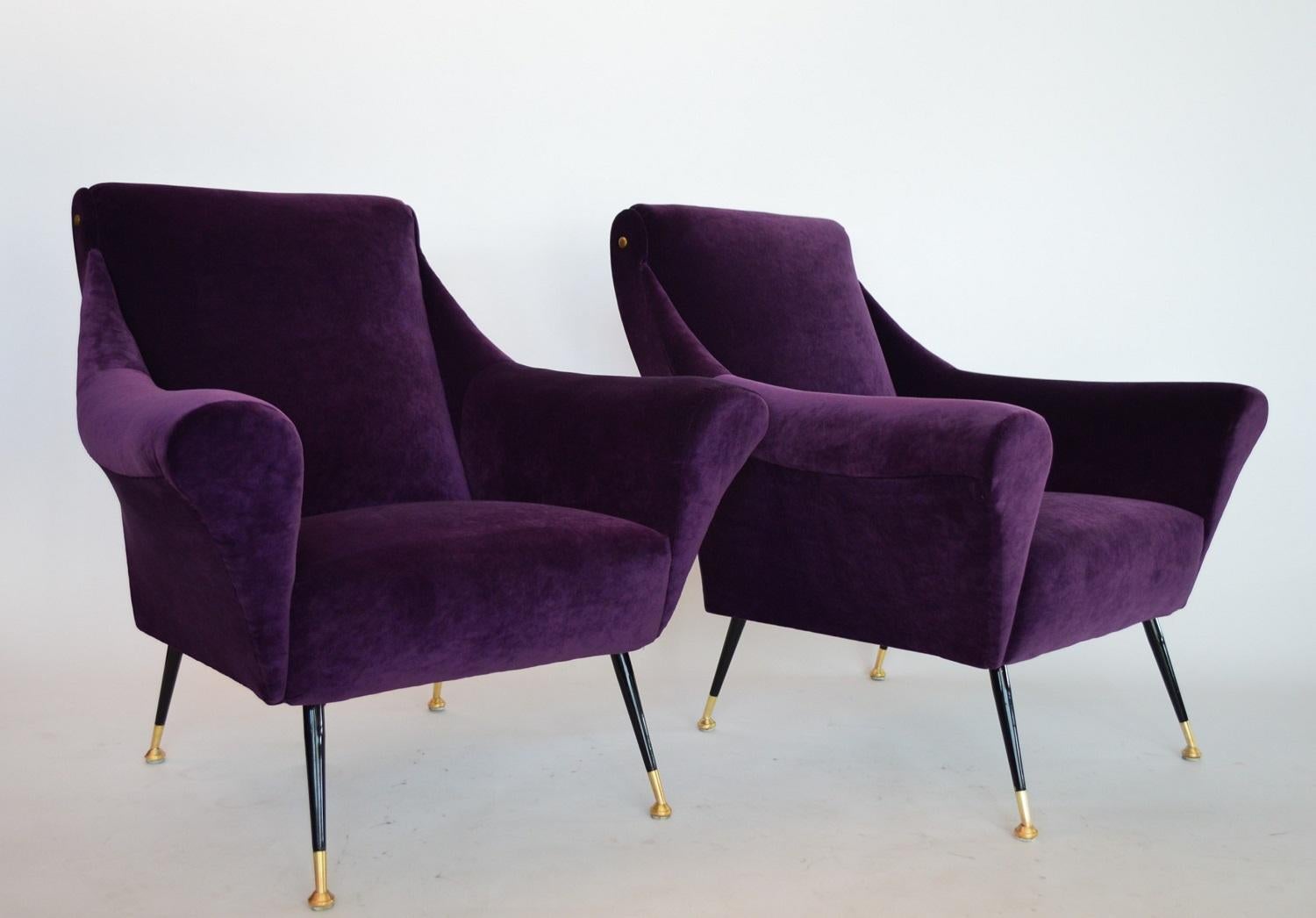 Italian Armchairs or Lounge Chairs Restored in Purple Velvet, 1950s 7