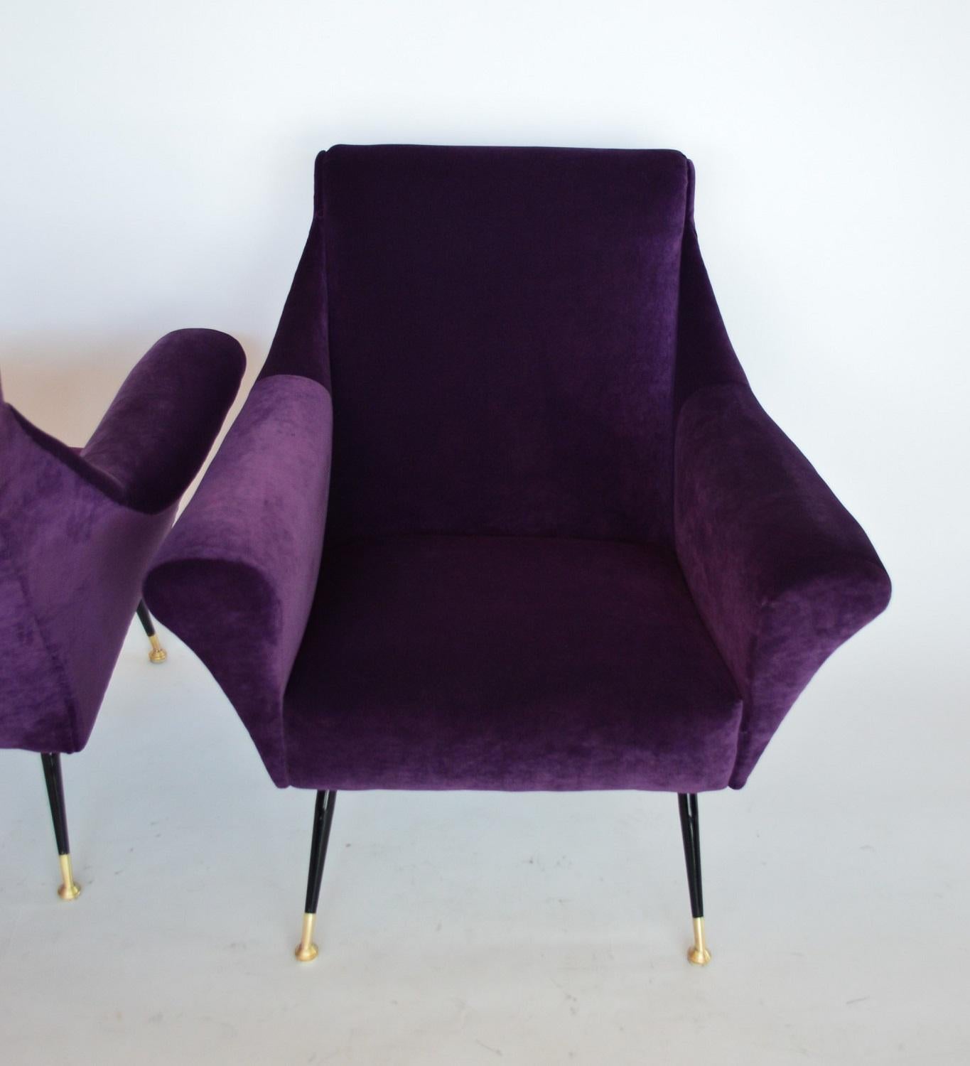 Italian Armchairs or Lounge Chairs Restored in Purple Velvet, 1950s 8