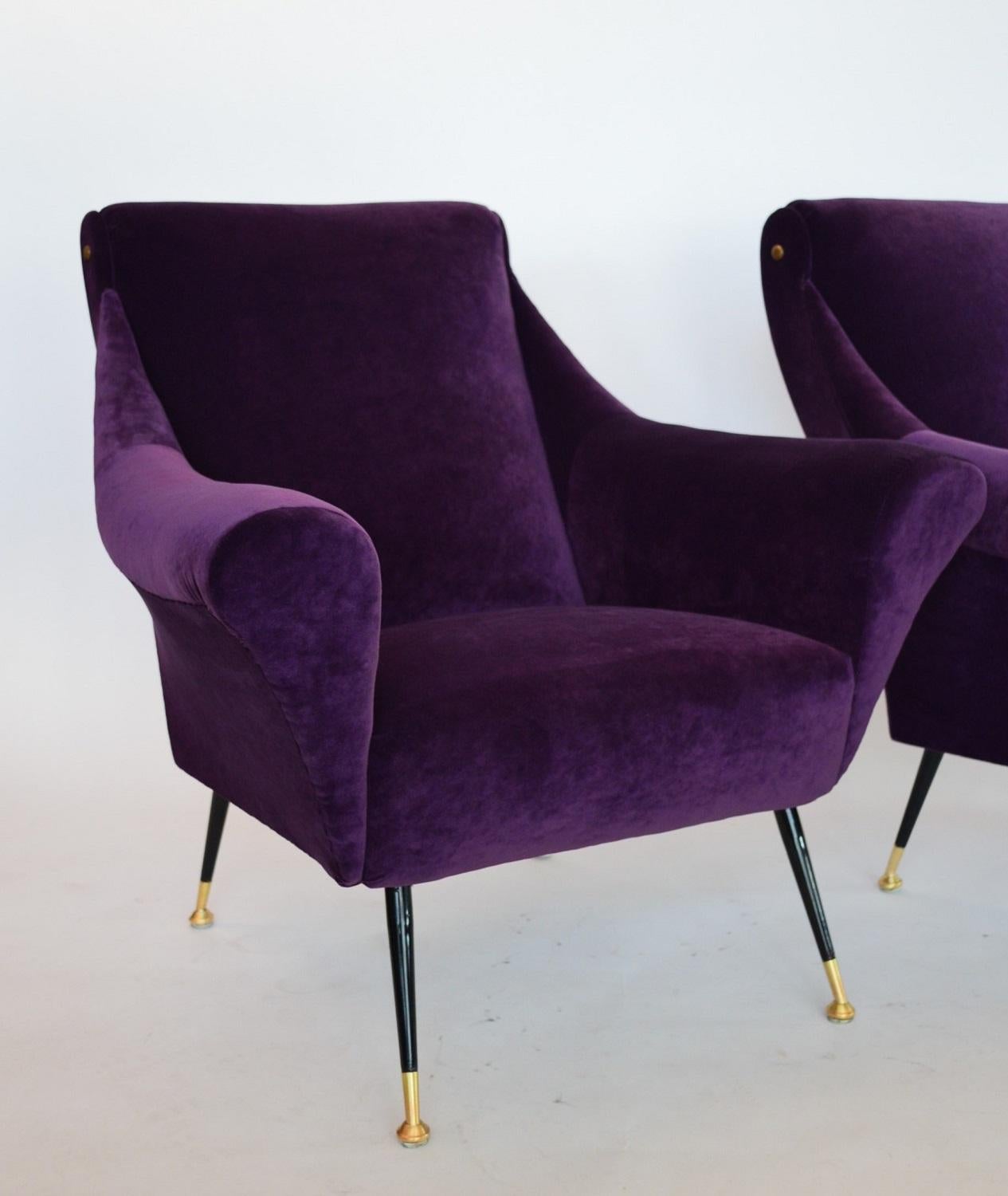 Italian Armchairs or Lounge Chairs Restored in Purple Velvet, 1950s 9