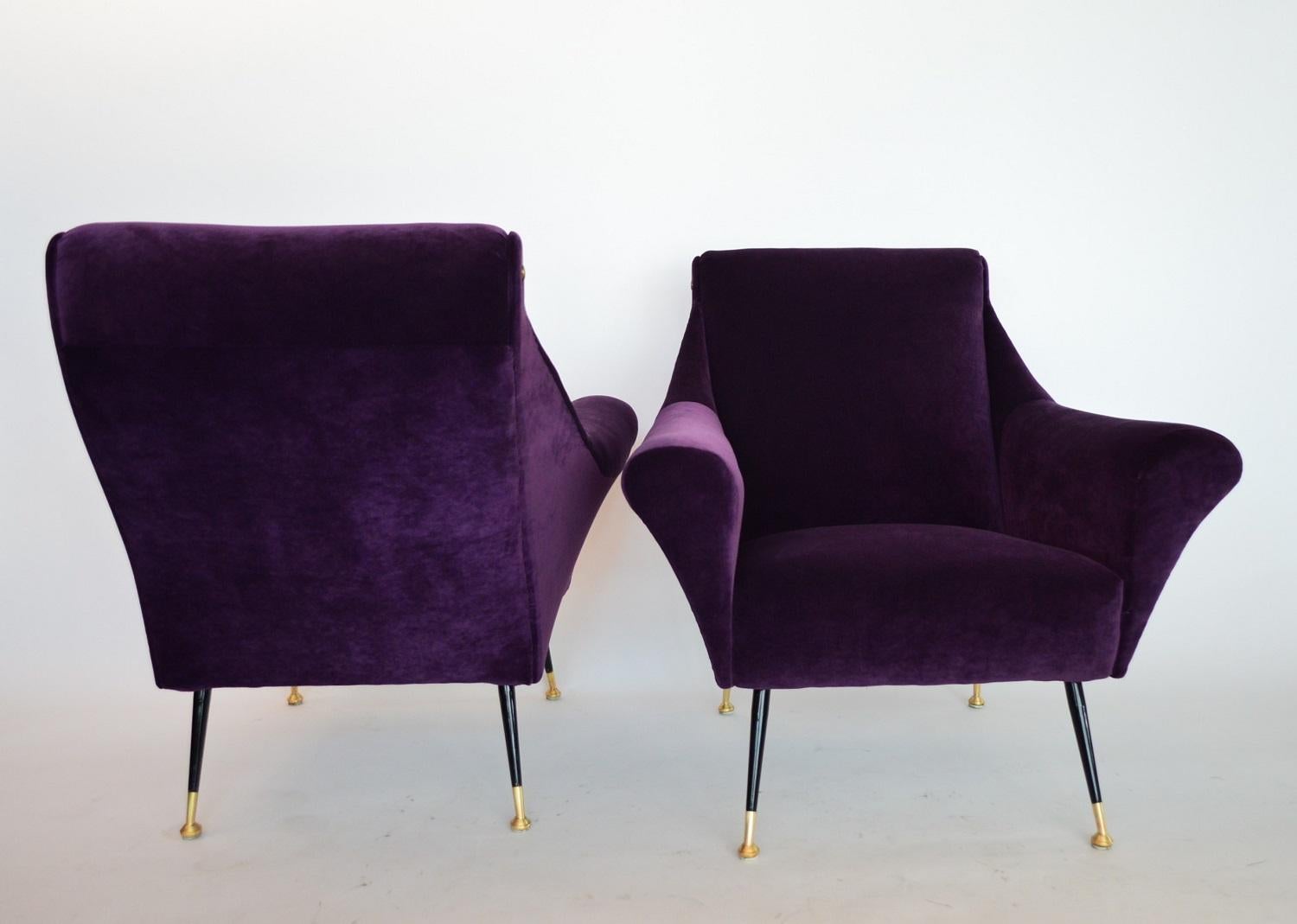 Italian Armchairs or Lounge Chairs Restored in Purple Velvet, 1950s In Excellent Condition In Morazzone, Varese