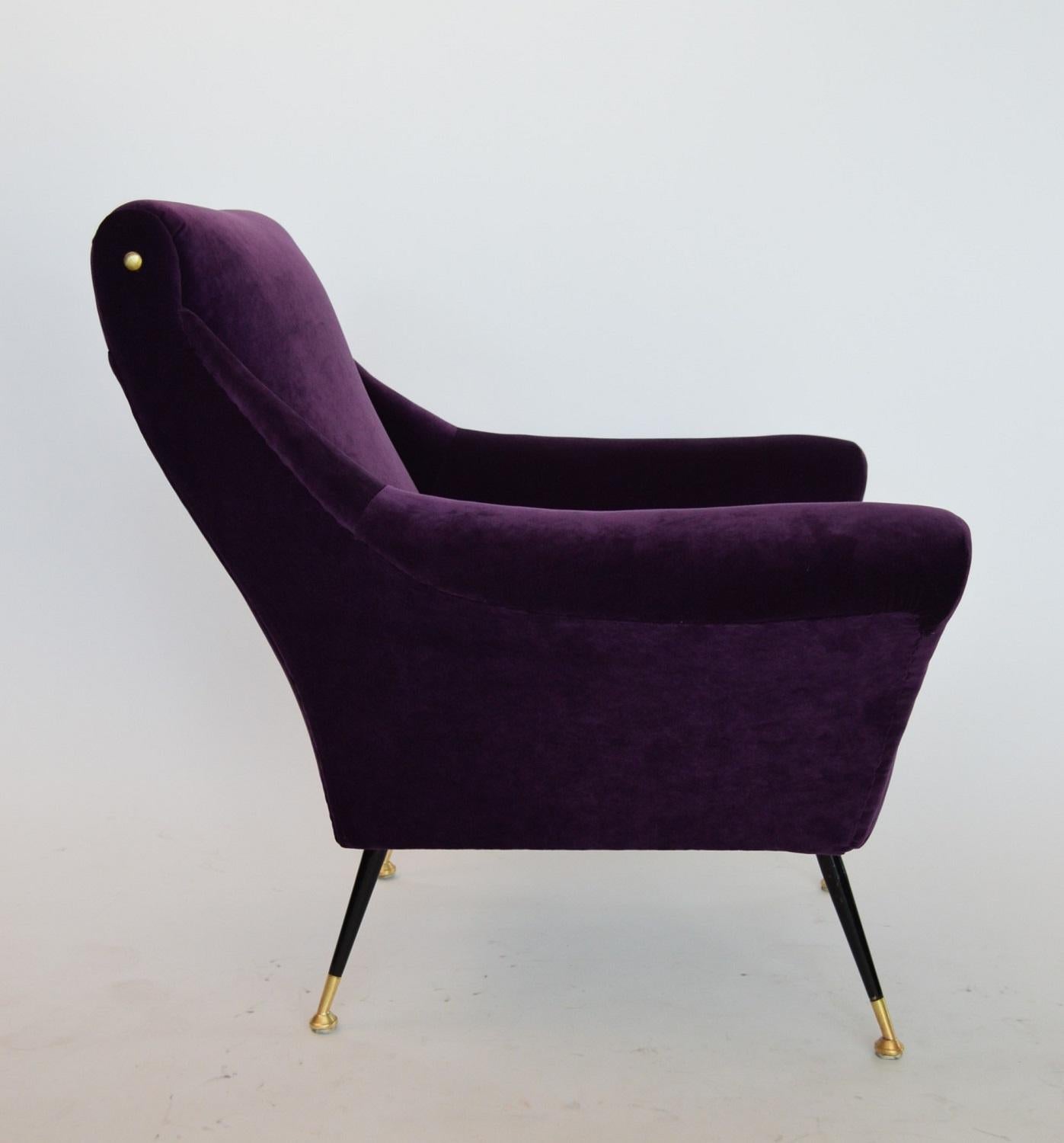 Italian Armchairs or Lounge Chairs Restored in Purple Velvet, 1950s 1
