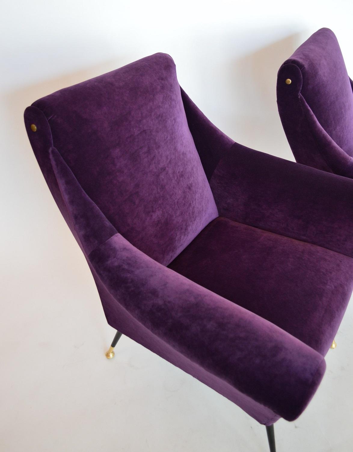 Italian Armchairs or Lounge Chairs Restored in Purple Velvet, 1950s 2