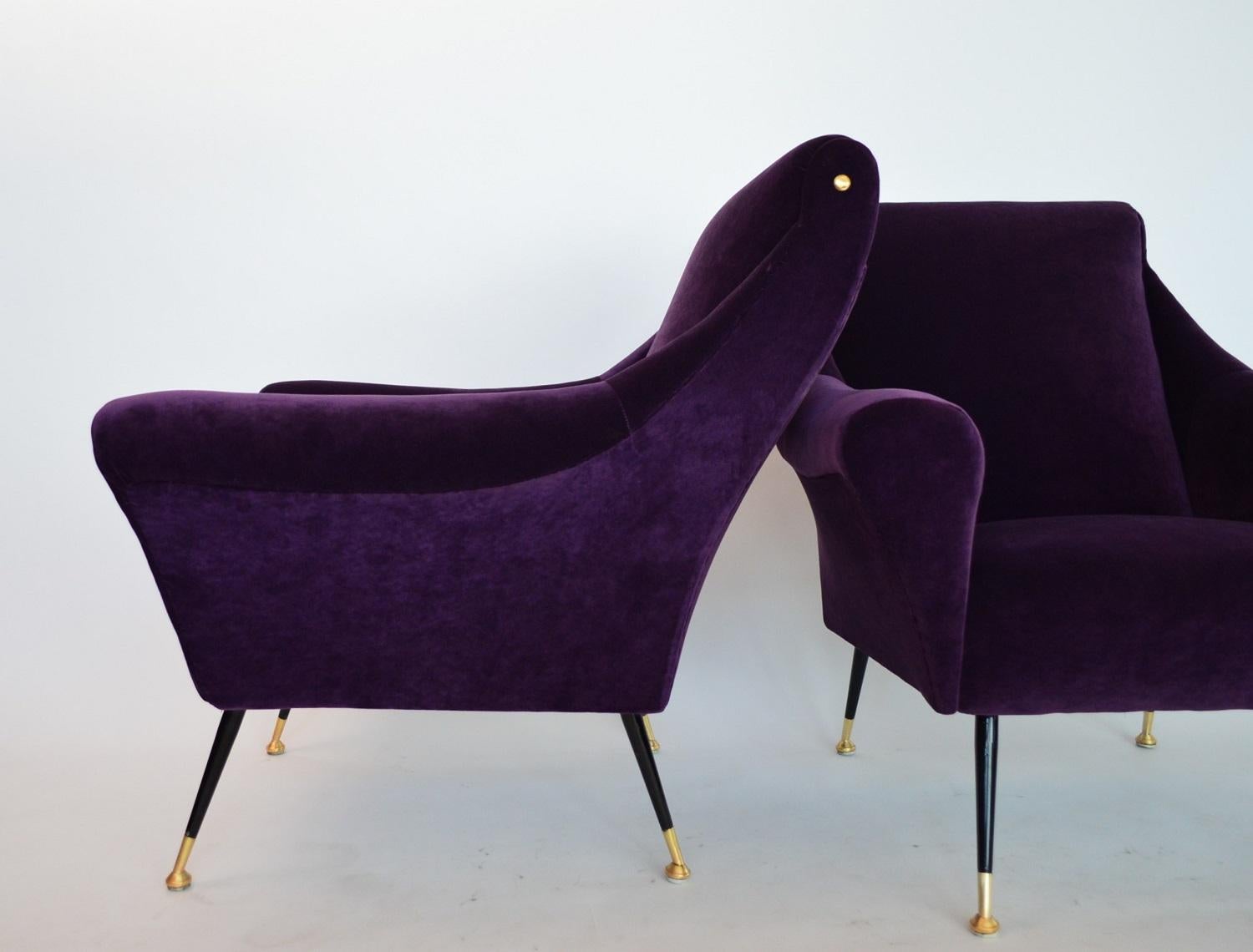 Italian Armchairs or Lounge Chairs Restored in Purple Velvet, 1950s 3