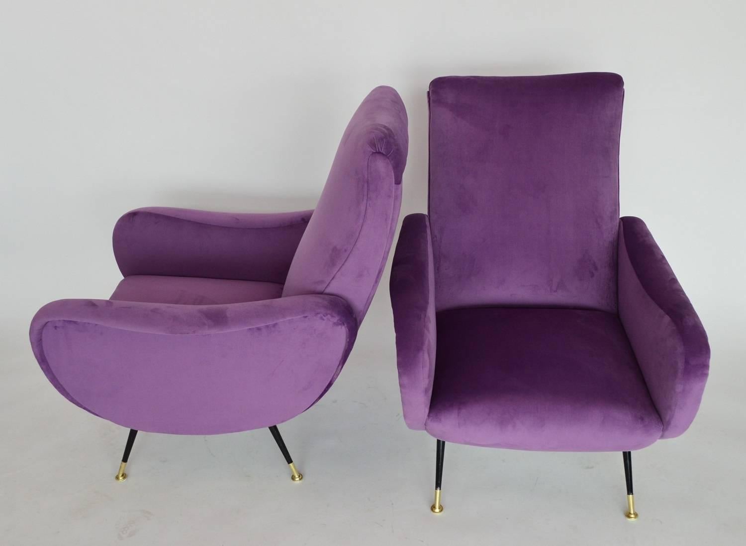 Italian Armchairs Restored with Light Purple Velvet, 1950s 4