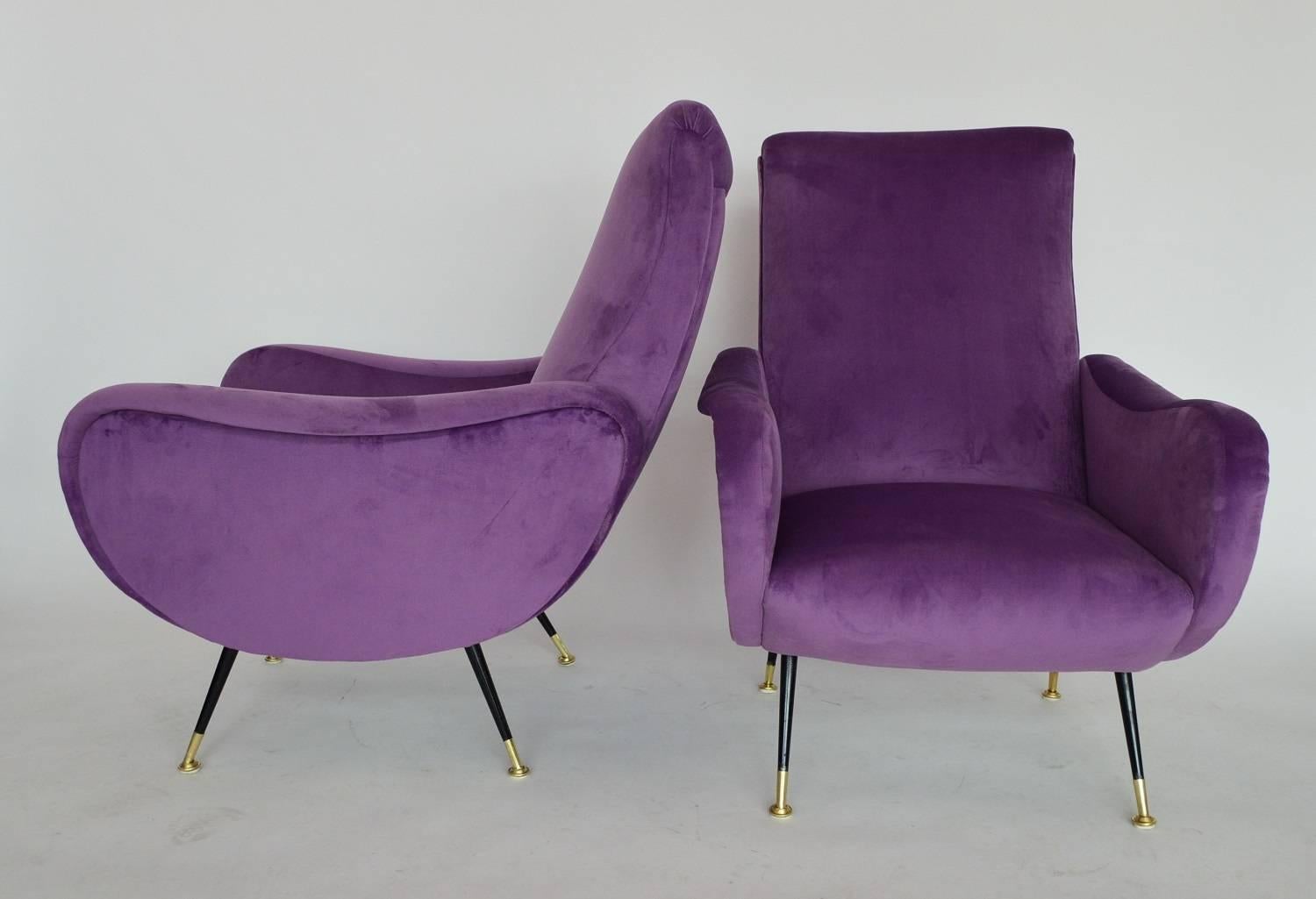 Mid-20th Century Italian Armchairs Restored with Light Purple Velvet, 1950s