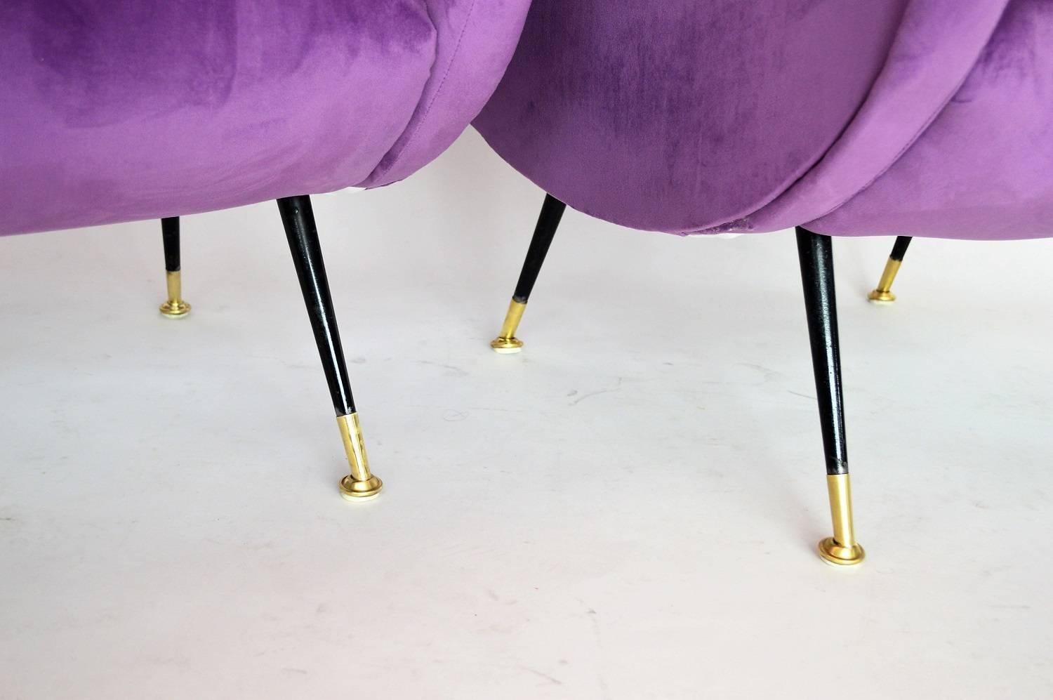 Italian Armchairs Restored with Light Purple Velvet, 1950s 1