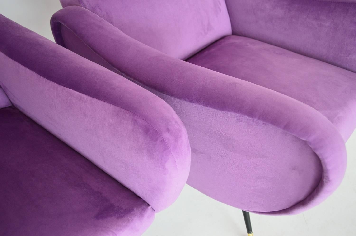 Italian Armchairs Restored with Light Purple Velvet, 1950s 2