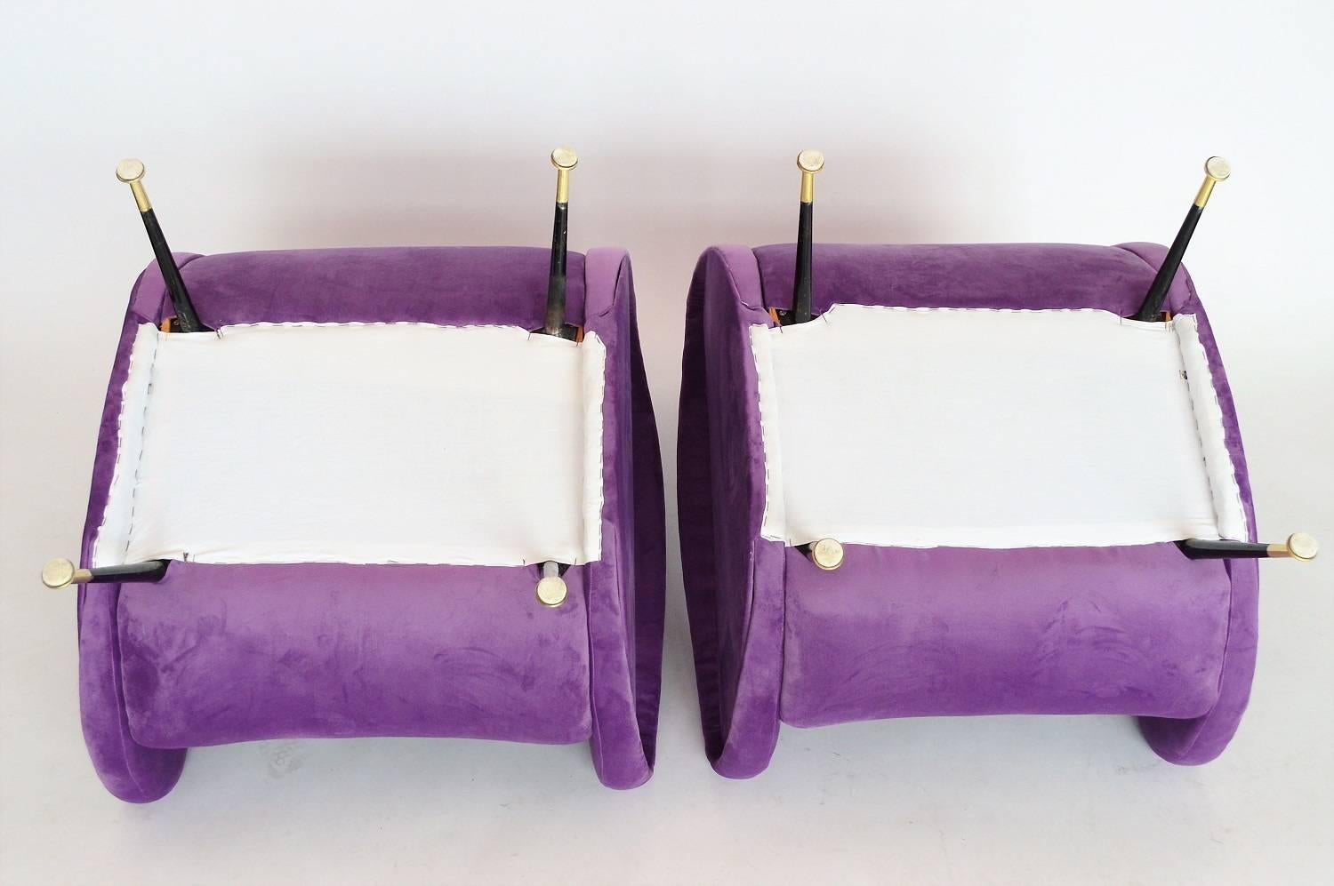 Italian Armchairs Restored with Light Purple Velvet, 1950s 3